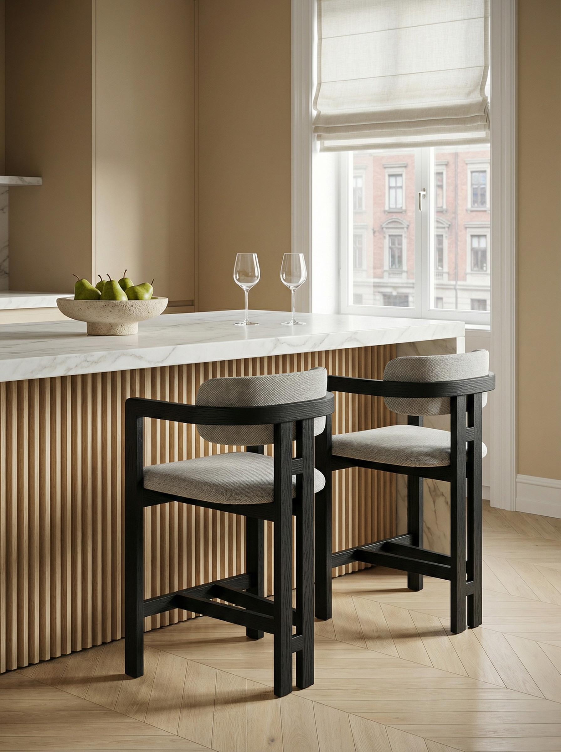 MILO Ash Wood Bouclé Dining Chair with Armrests