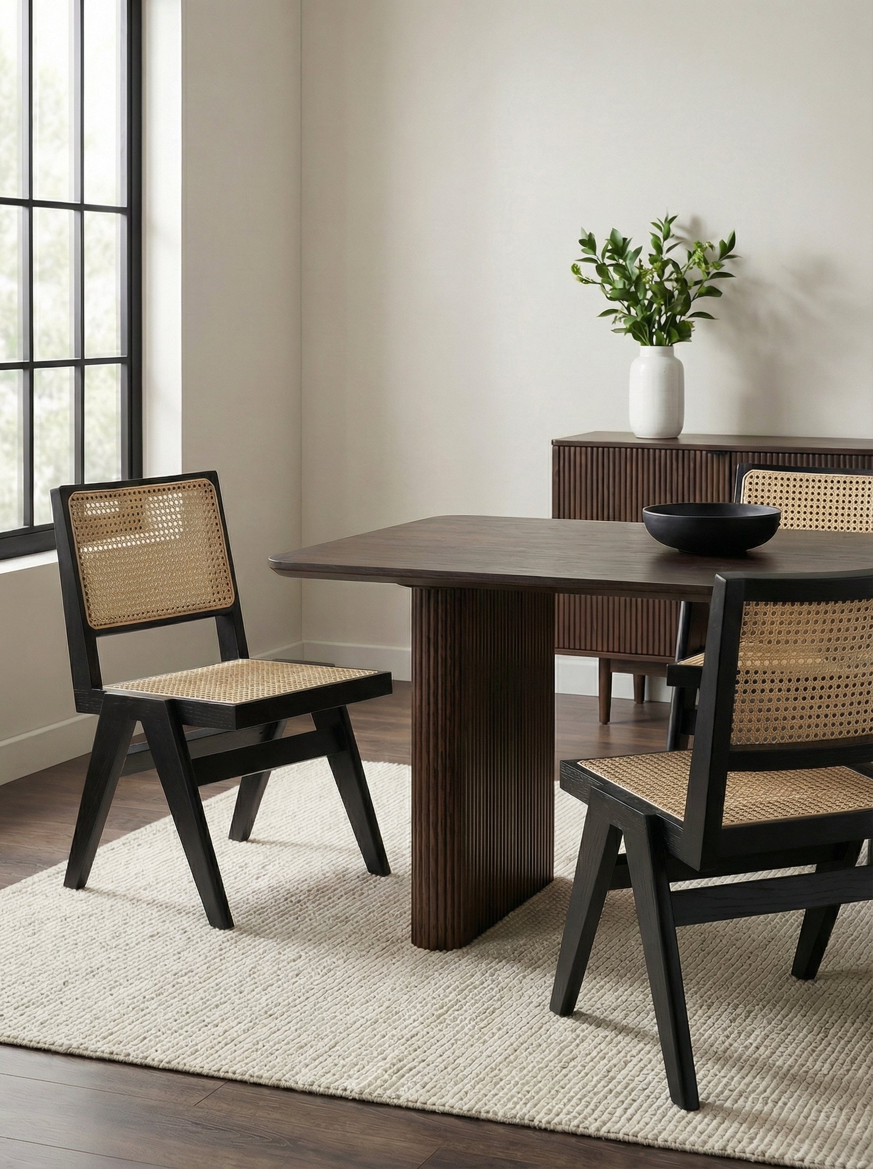 SERATA Black Ash Wood & Rattan Dining Chair