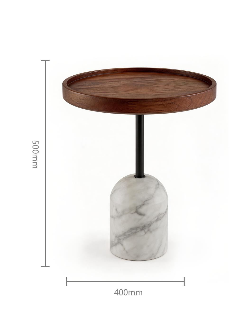 KORE Solid Black Walnut Nest of 3 Side Tables with Marble Bases