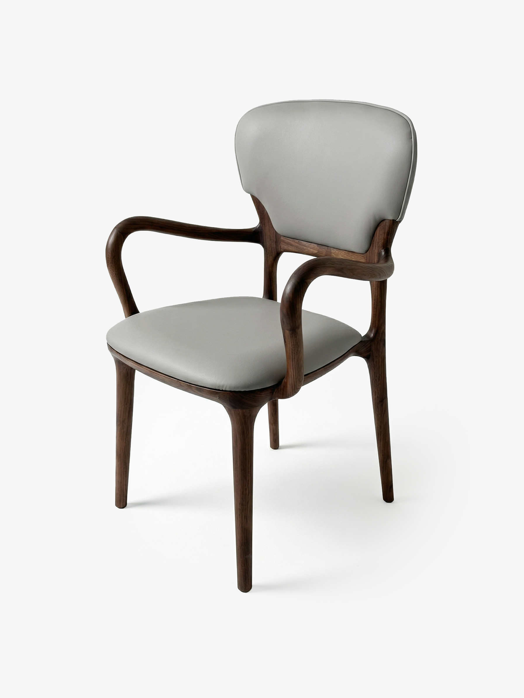 STELLA Black Walnut Vegan Leather Dining Chair with Armrests