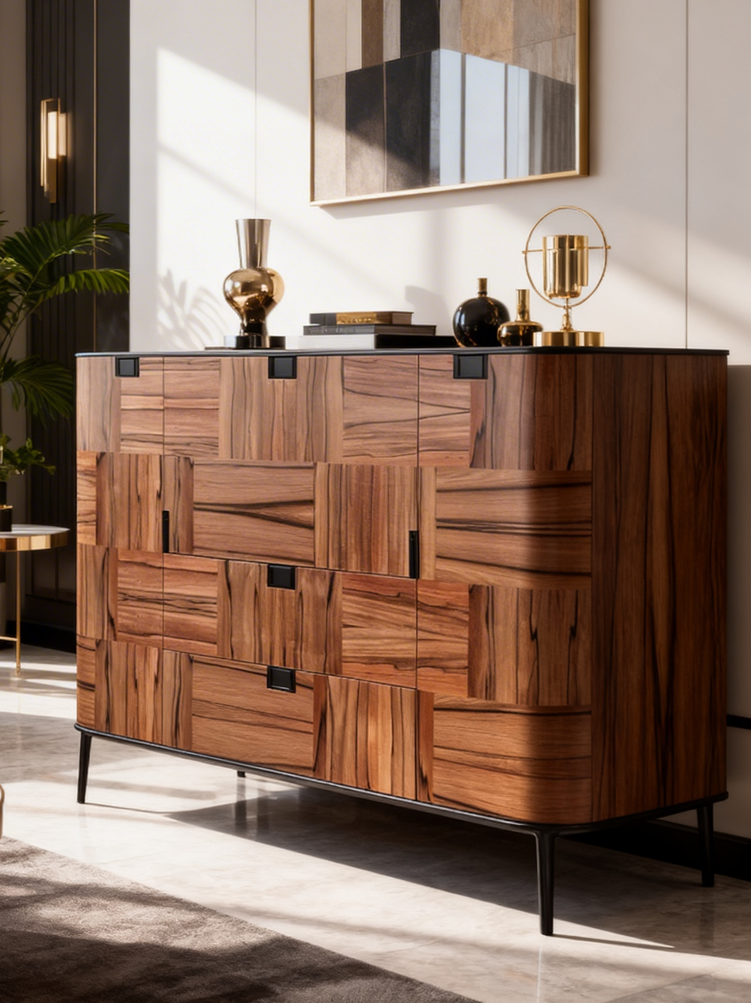 MOSA Applewood Inlay Sideboard with Rose Marble Top