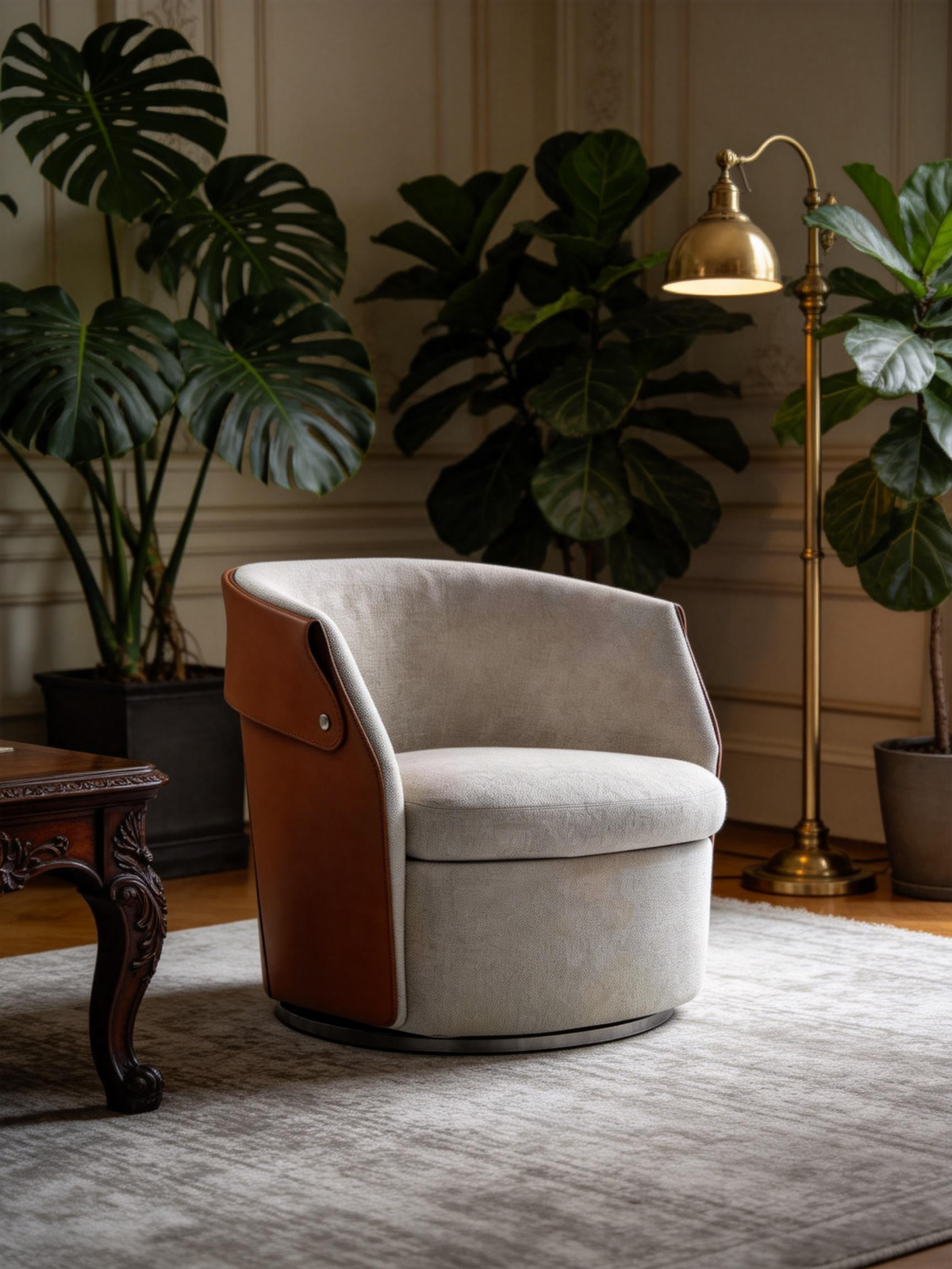 ORINO Saddle Leather Swivel Lounge Chair