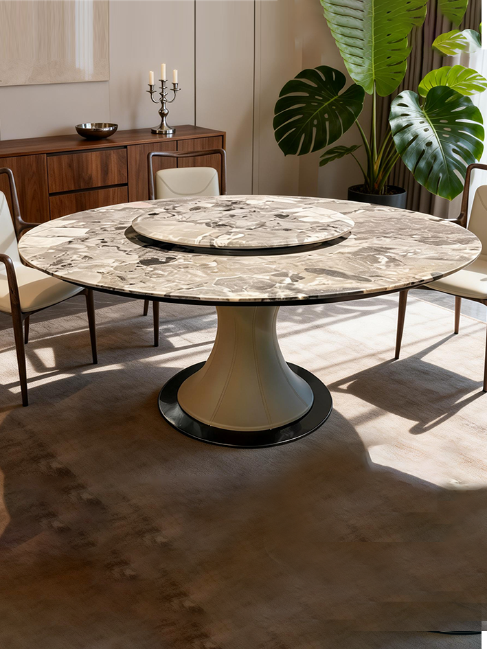 VALEN Marble Dining Table with Lazy Susan