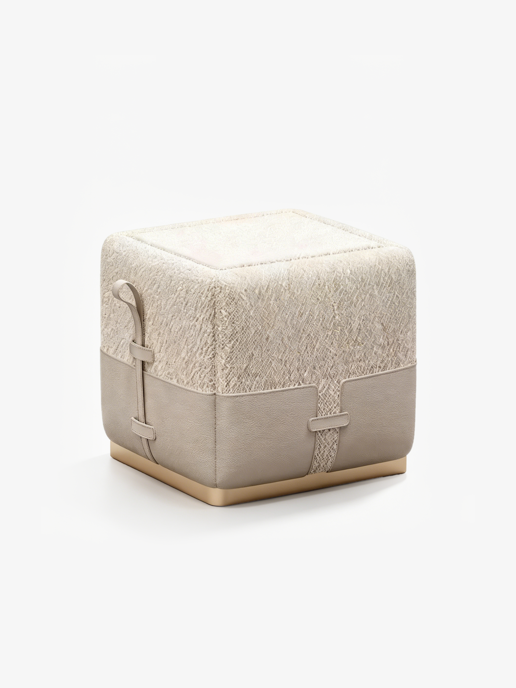 MONA Saddle Leather & Fabric Cube Stool