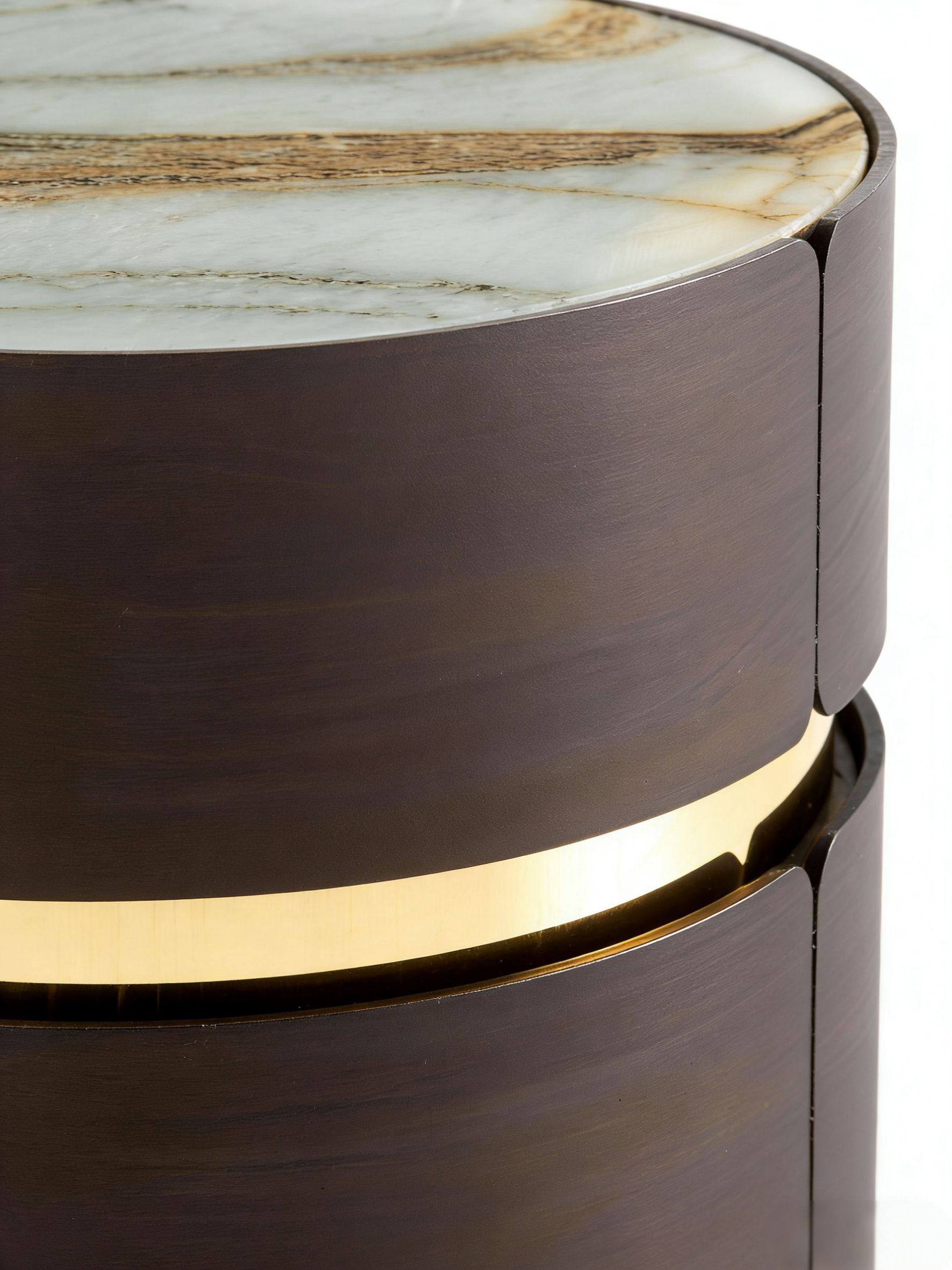 VESTA Roman Impression Stone Top Smoked Wood Bedside Table