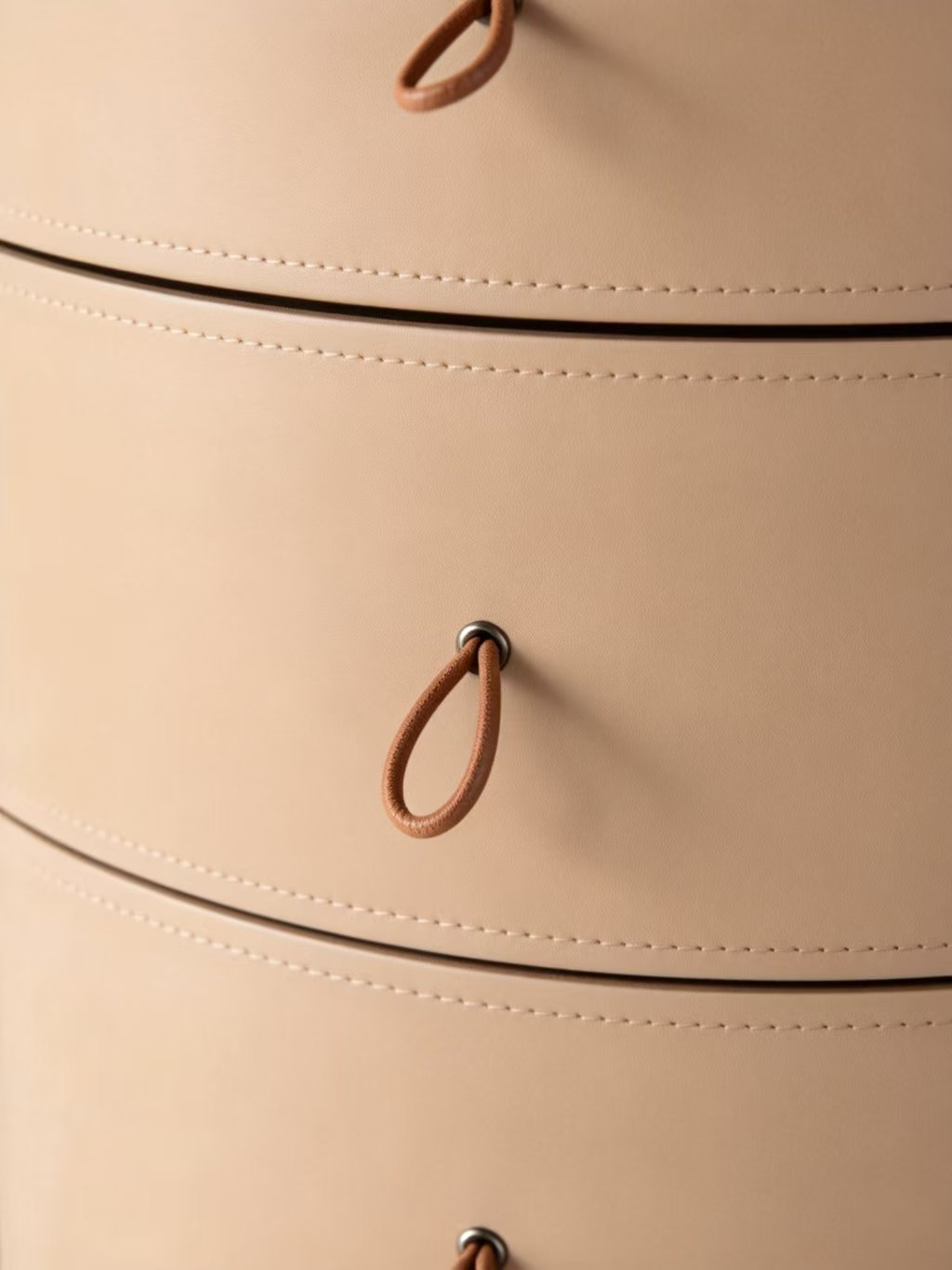 STACK Round Saddle Leather Three-Drawer Bedside Table