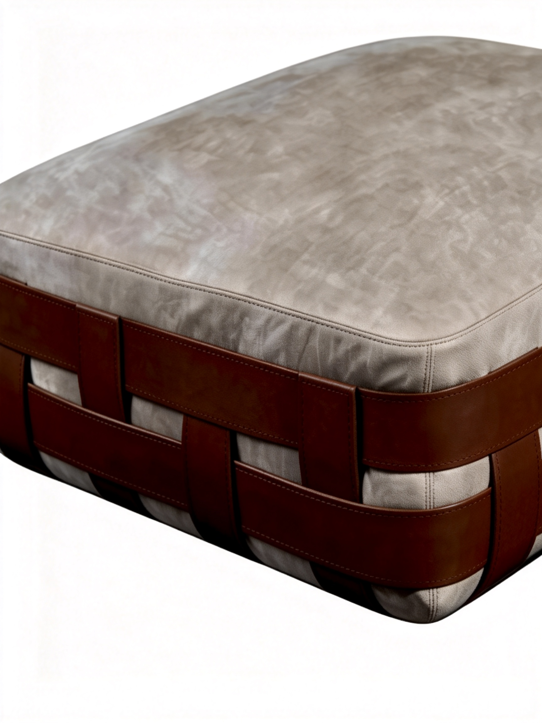 LUCCA Woven Saddle Leather Large Square Pouffe