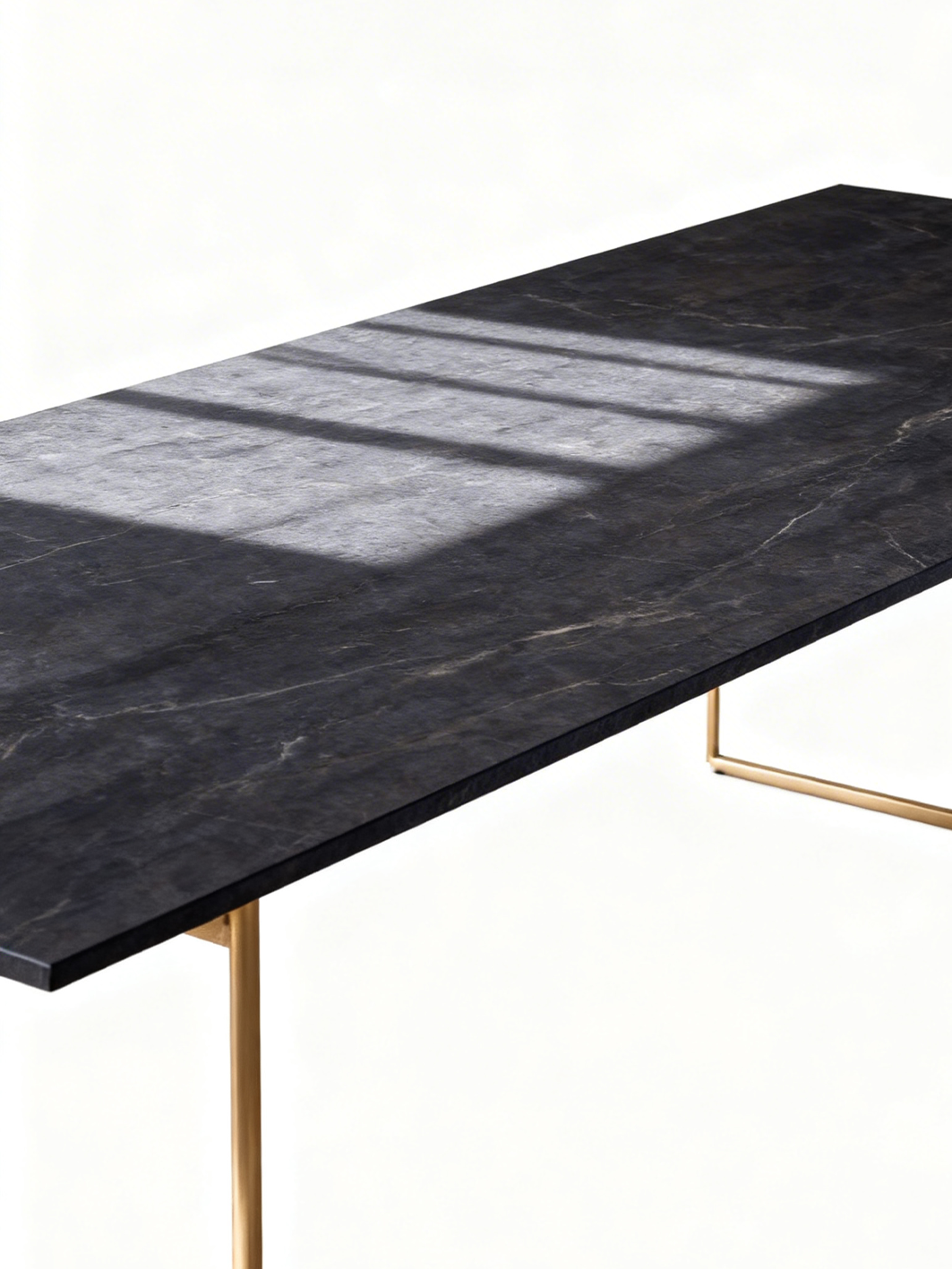 CASSA Wood Veneer Dining Table in Navy with Titanium Gold Legs