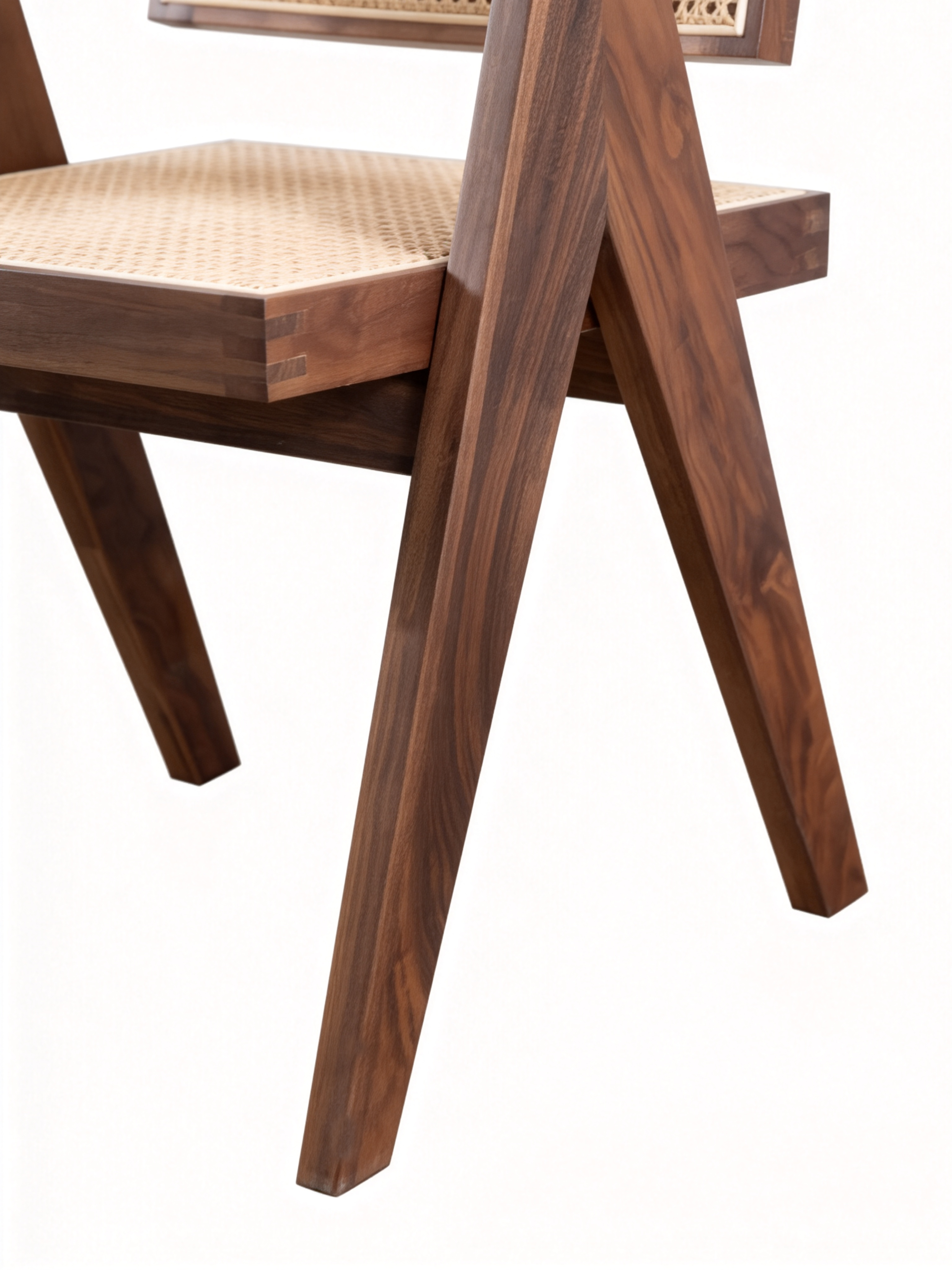 SERATA Walnut Rattan Dining Chair with Armrests