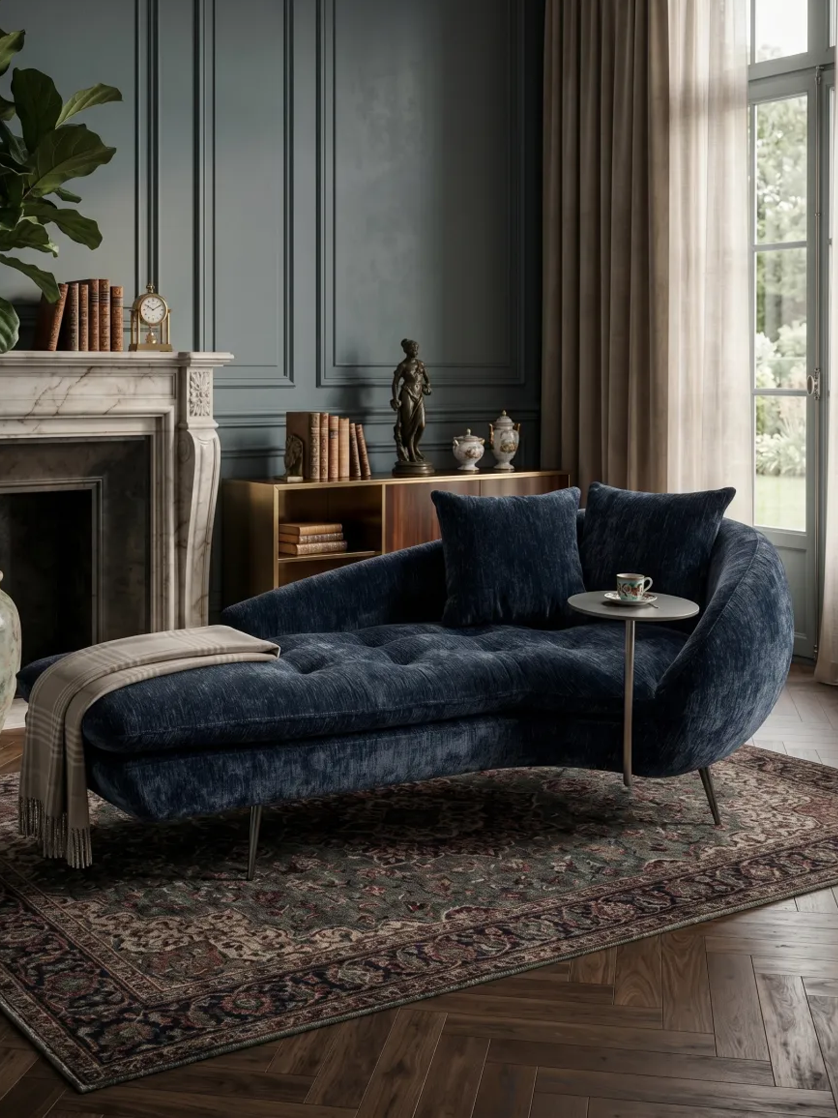 DIVA Midnight Blue Chaise Longue with Side Table