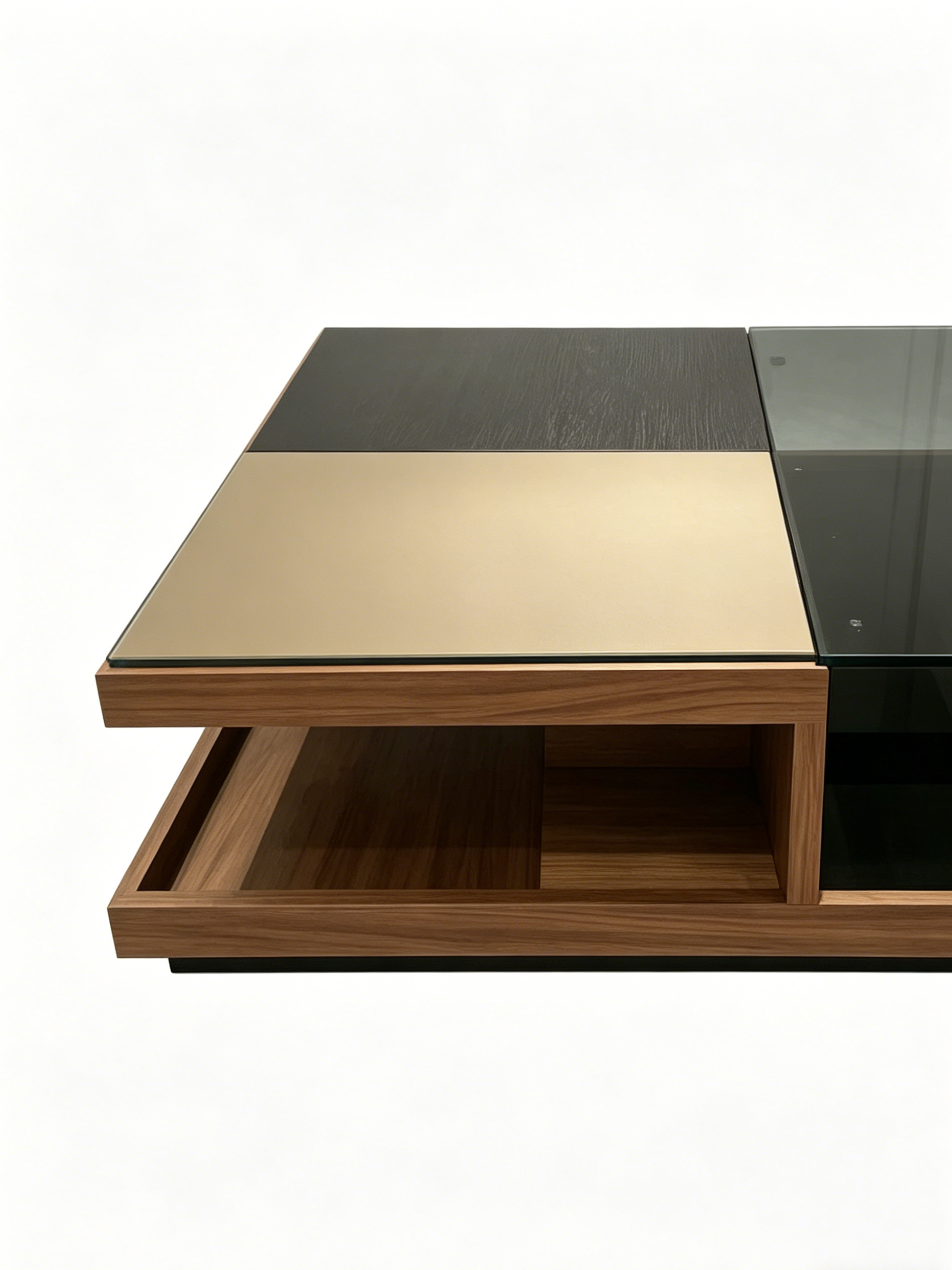 Havenwood Geometric Glass & Saddle Leather Coffee Table