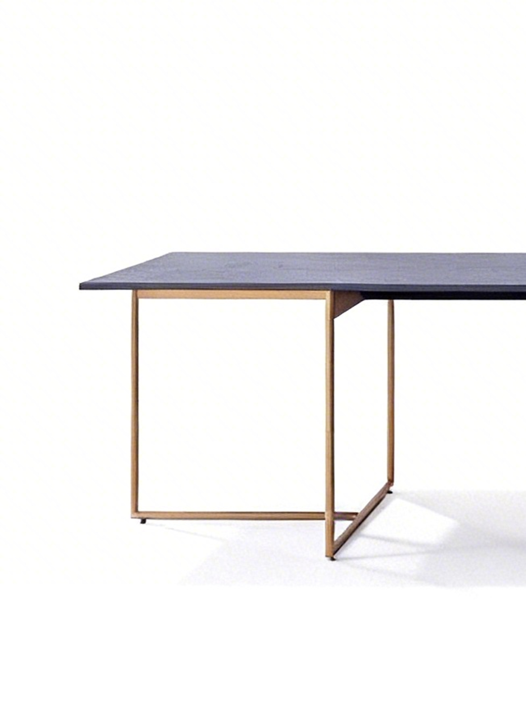 CASSA Wood Veneer Dining Table in Navy with Titanium Gold Legs