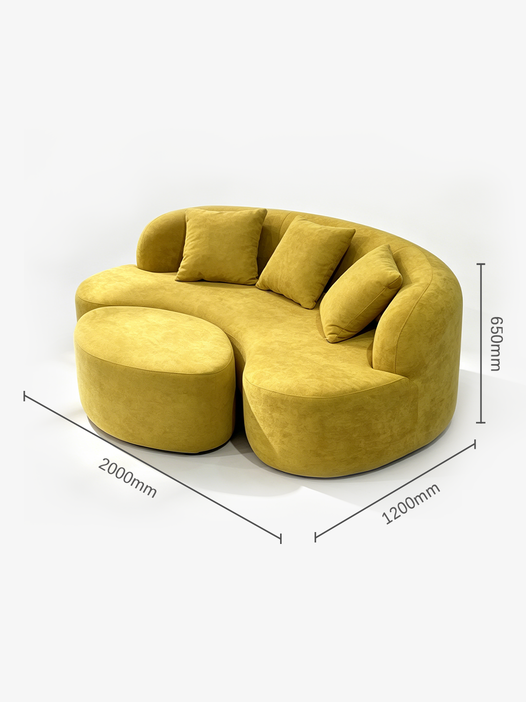 Luna Italian Contemporary Velvet Curved 2-seater and Ottoman Set