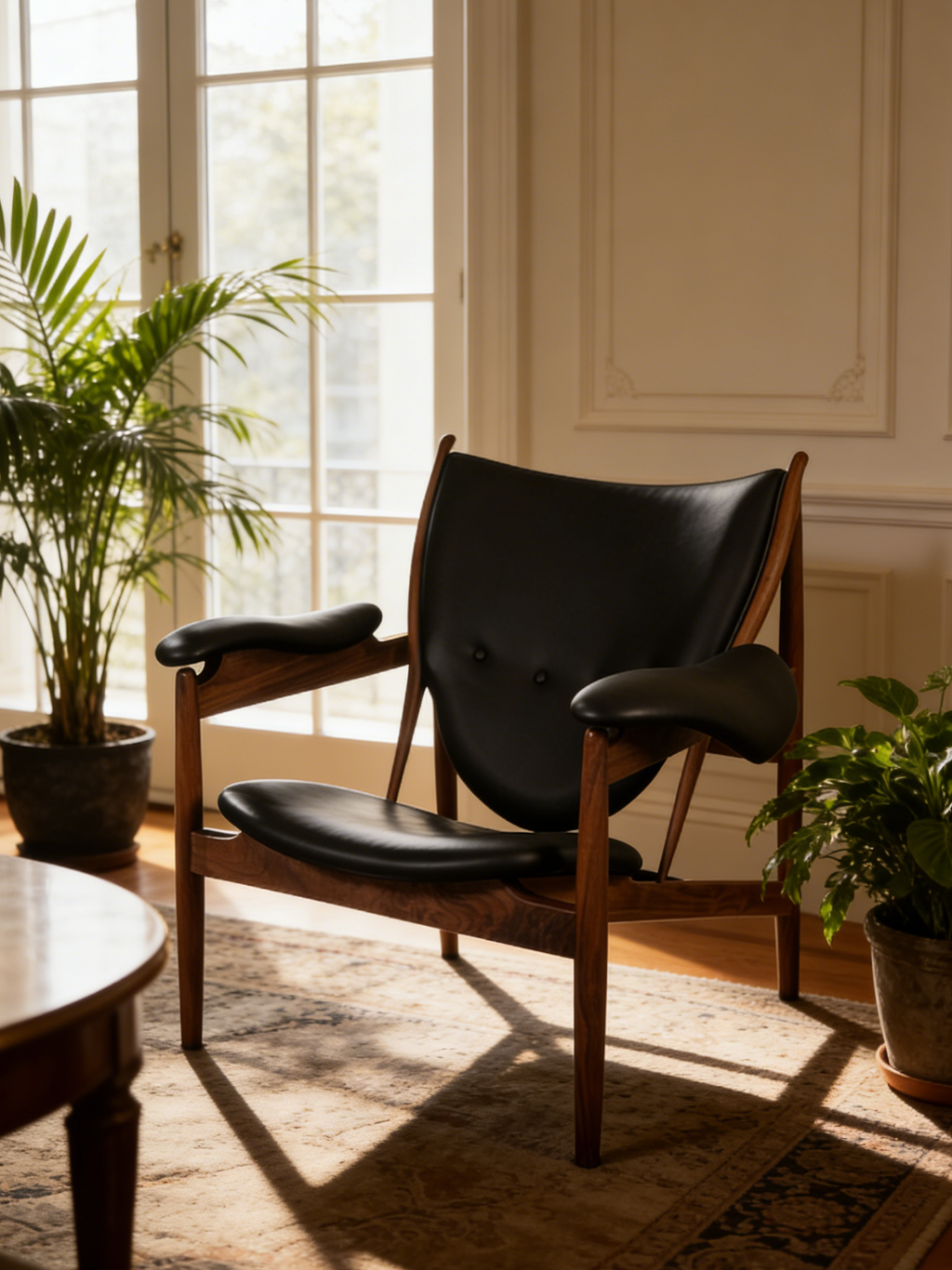 Black Walnut Full-Grain Leather Chieftain-Inspired Lounge Chair