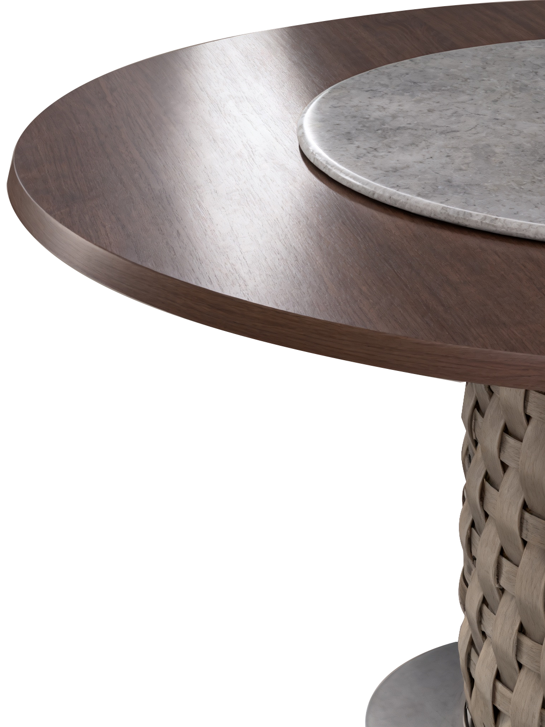 Aveline Walnut & Saddle Leather Round Dining Table with Marble Turntable