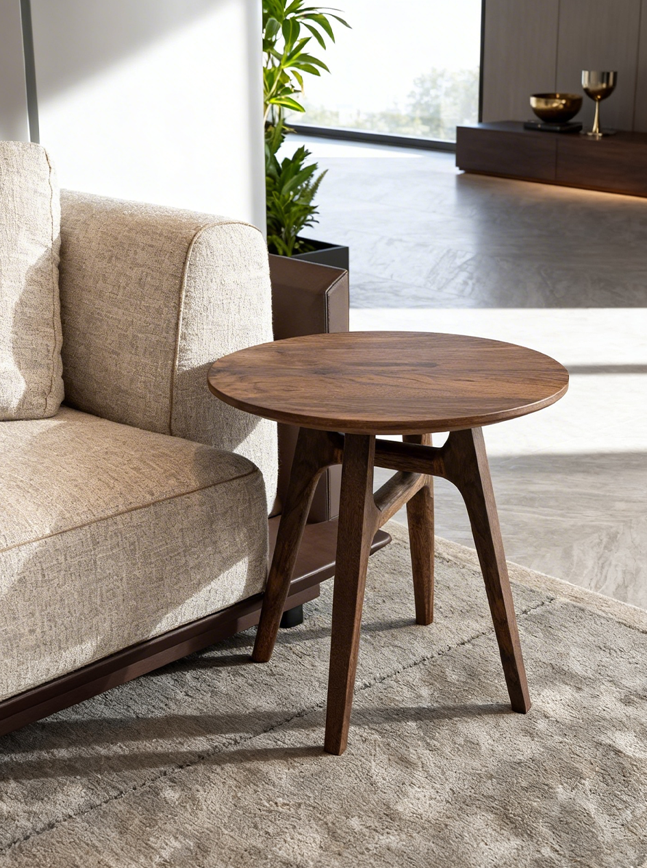 YU Solid Black Walnut Japandi Side Table