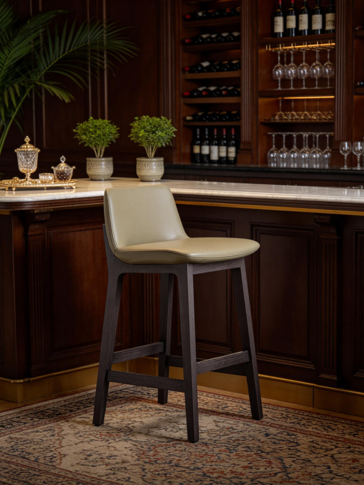 BRUNO Leather & Ash Wood Bar Stool