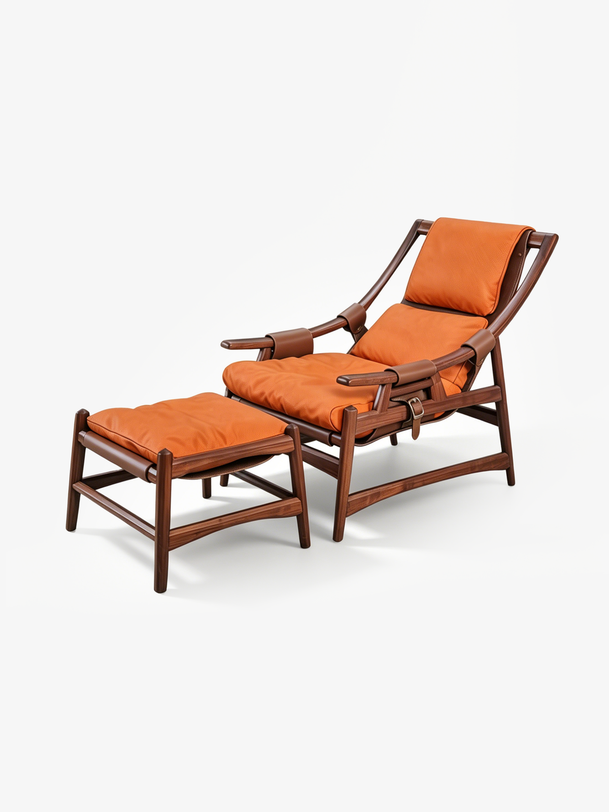 KING Solid Black Walnut & Leather Lounge Chair with Ottoman