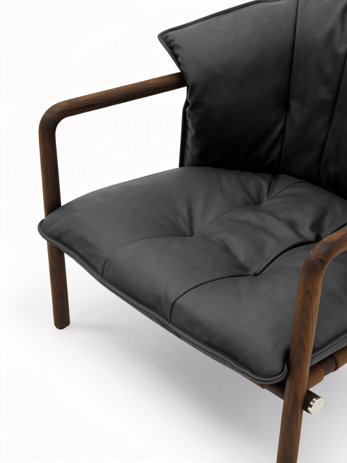 PETAL Solid Black Walnut & Pebbled Leather Lounge Chair