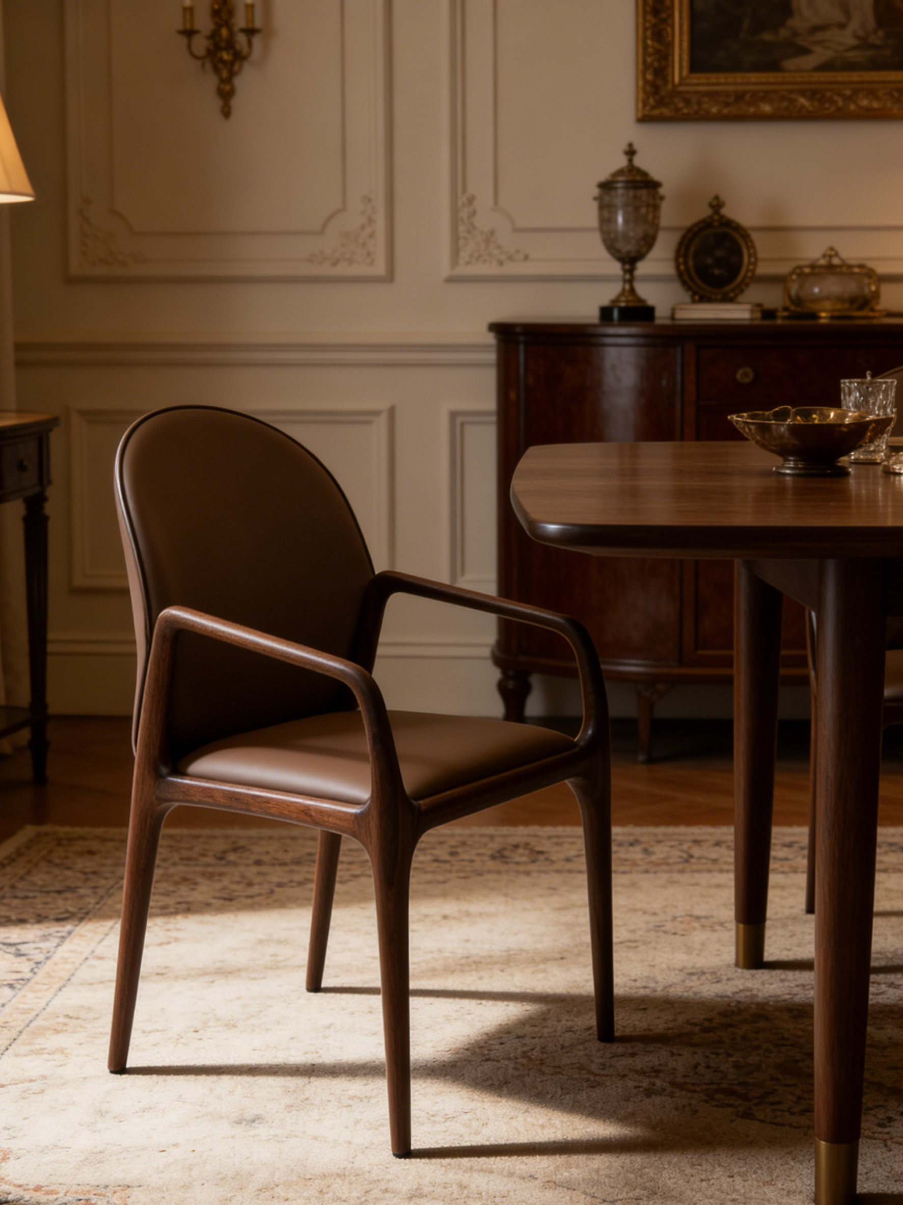 DANTE Black Walnut Vegan Leather Dining Chair with Armrests