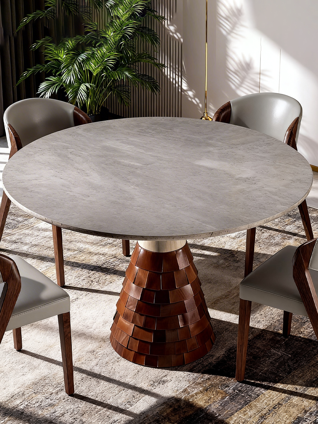 Selene Marble & Saddle Leather Round Dining Table