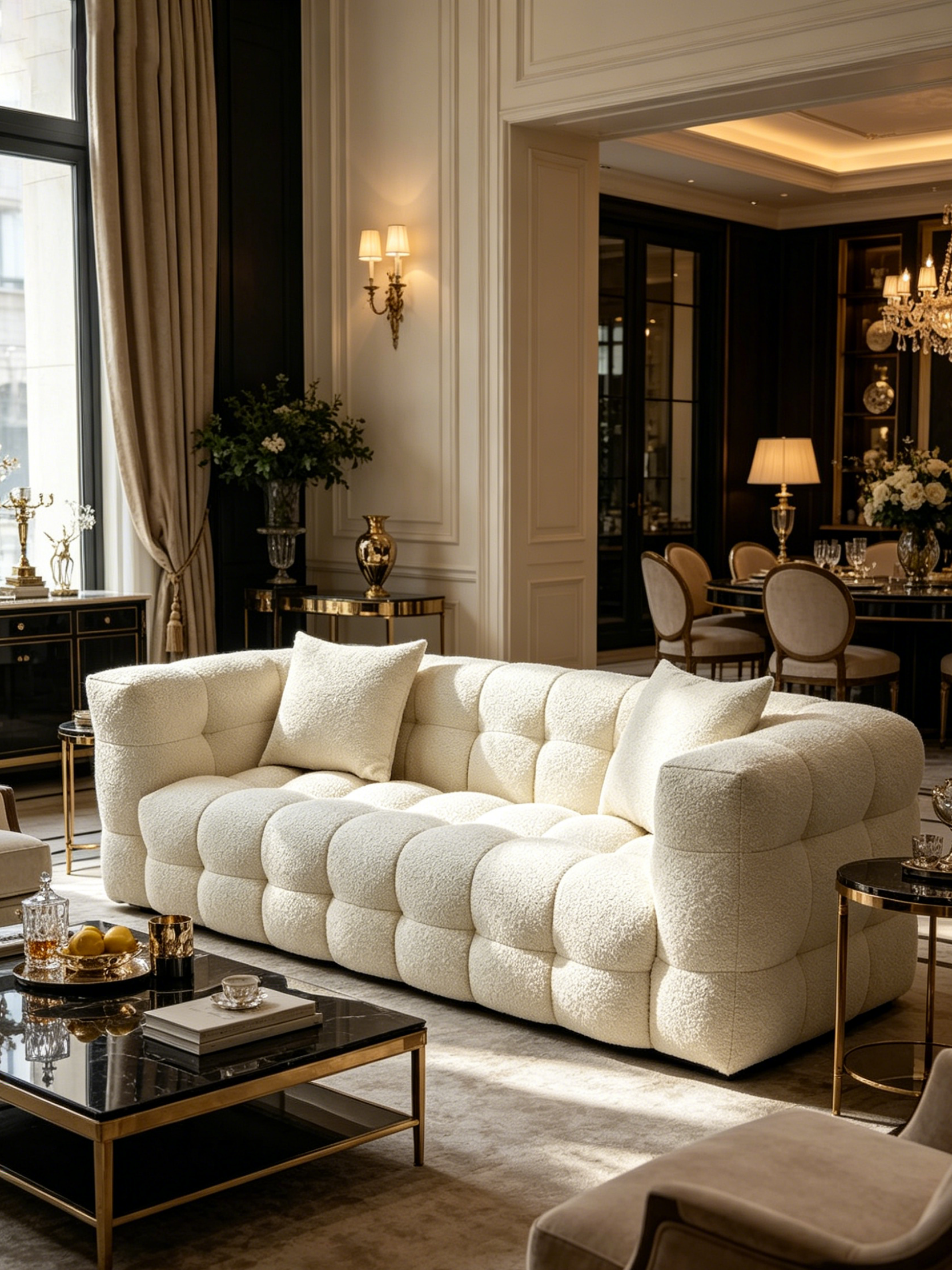 CALDO 3-Seater Grid-Tufted Teddy Sofa