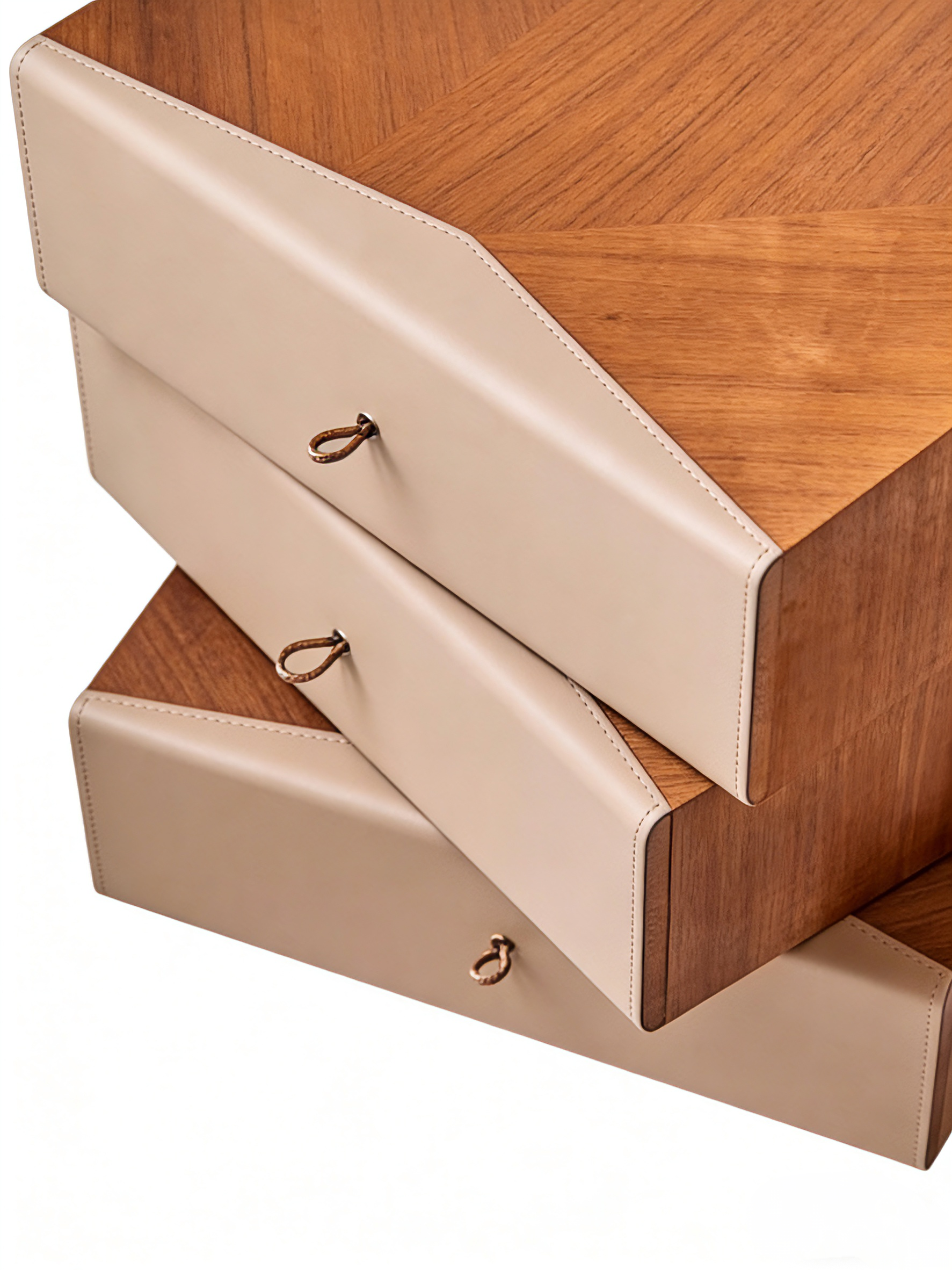 PINE Stacked Walnut & Saddle Leather Bedside Table