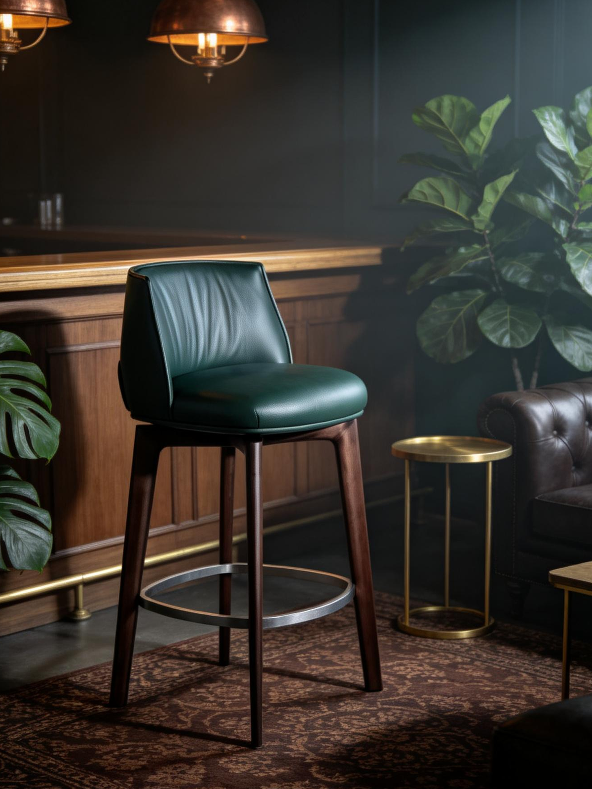 LUCAN Leather & Ash Wood Bar Stool
