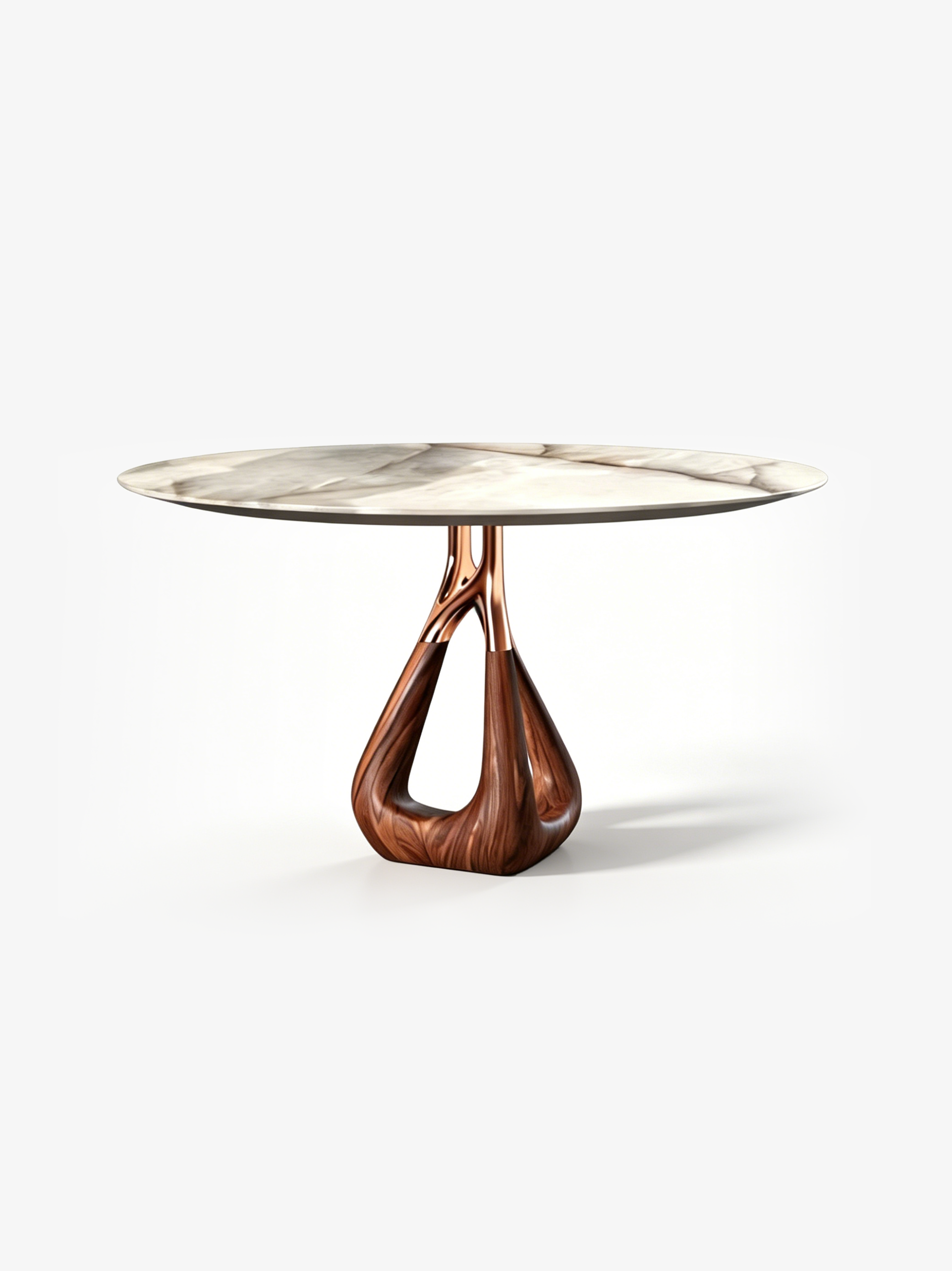 RHEA Marble & Walnut Sculptural Dining Table