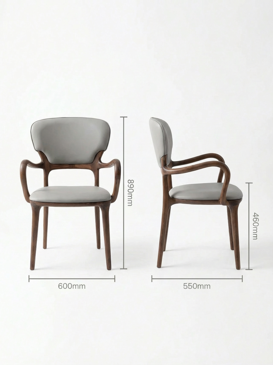 STELLA Black Walnut Vegan Leather Dining Chair with Armrests