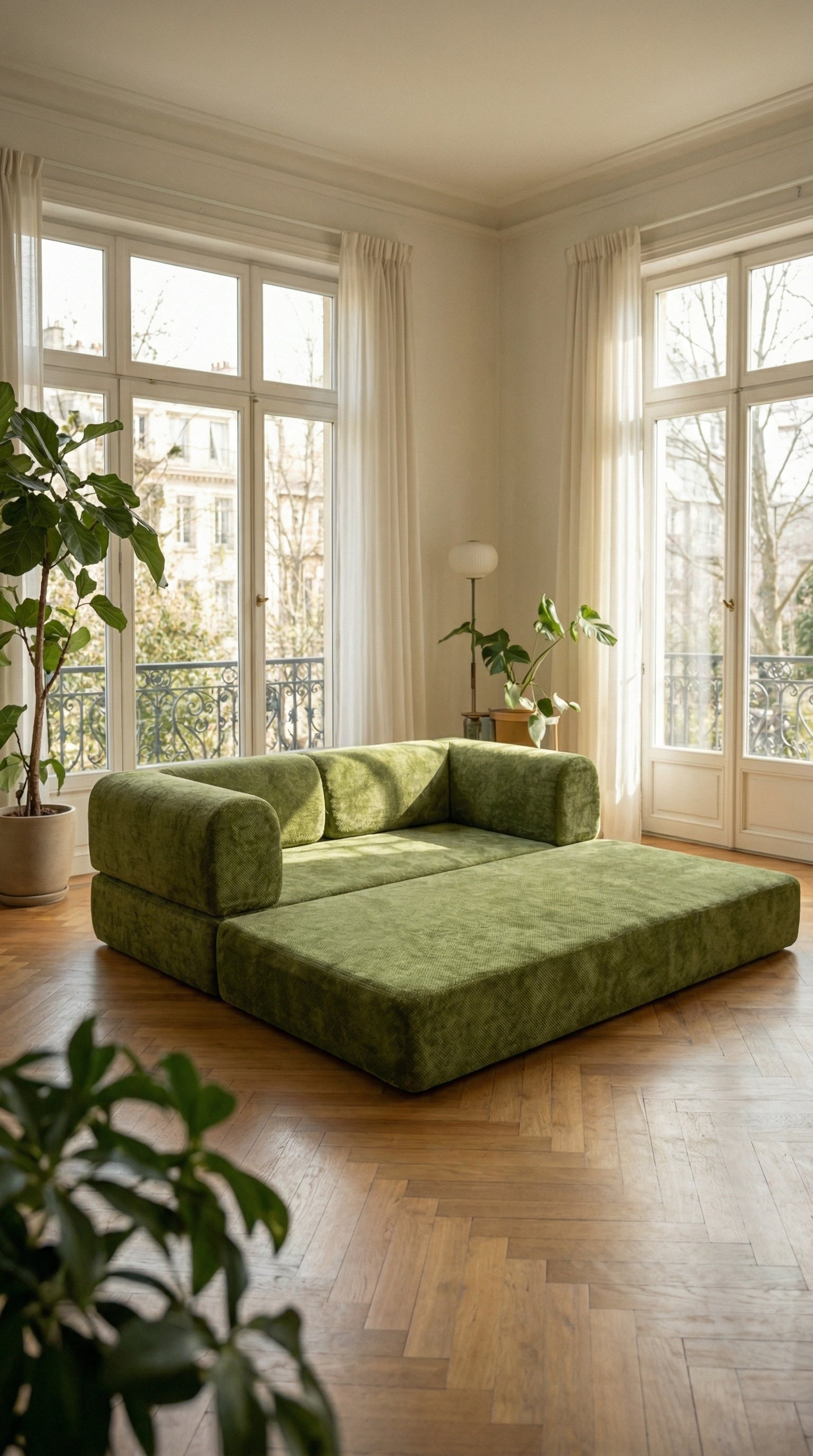 OLIVA Instant Bloom Olive Green 3-Seater  Sofa Bed