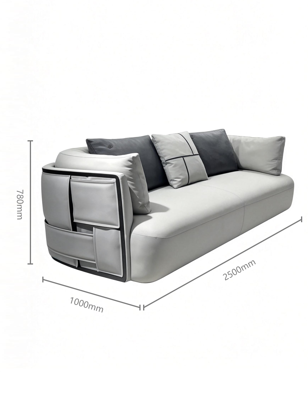 LUSSO Genuine Leather 3-Seater Sofa with Woven Saddle Leather Side Panels