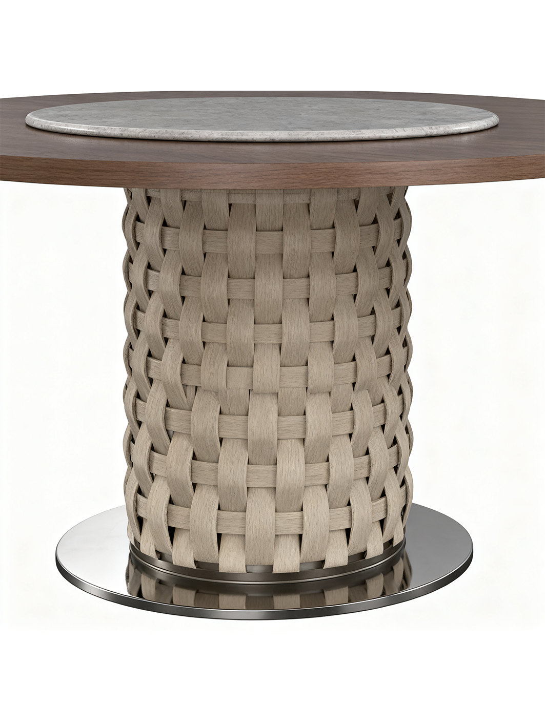 Aveline Walnut & Saddle Leather Round Dining Table with Marble Turntable