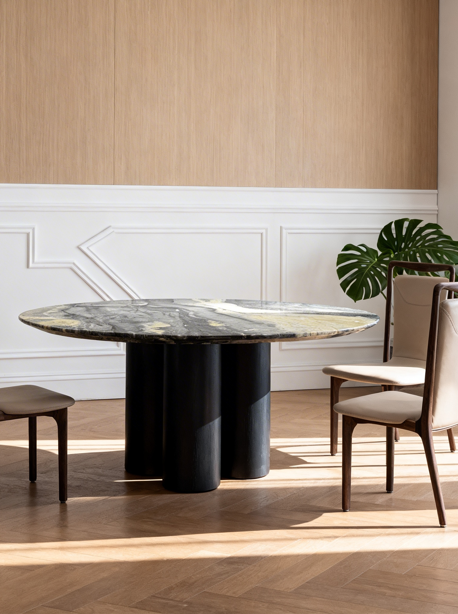 Luca Grey Vein Marble Round Dining Table