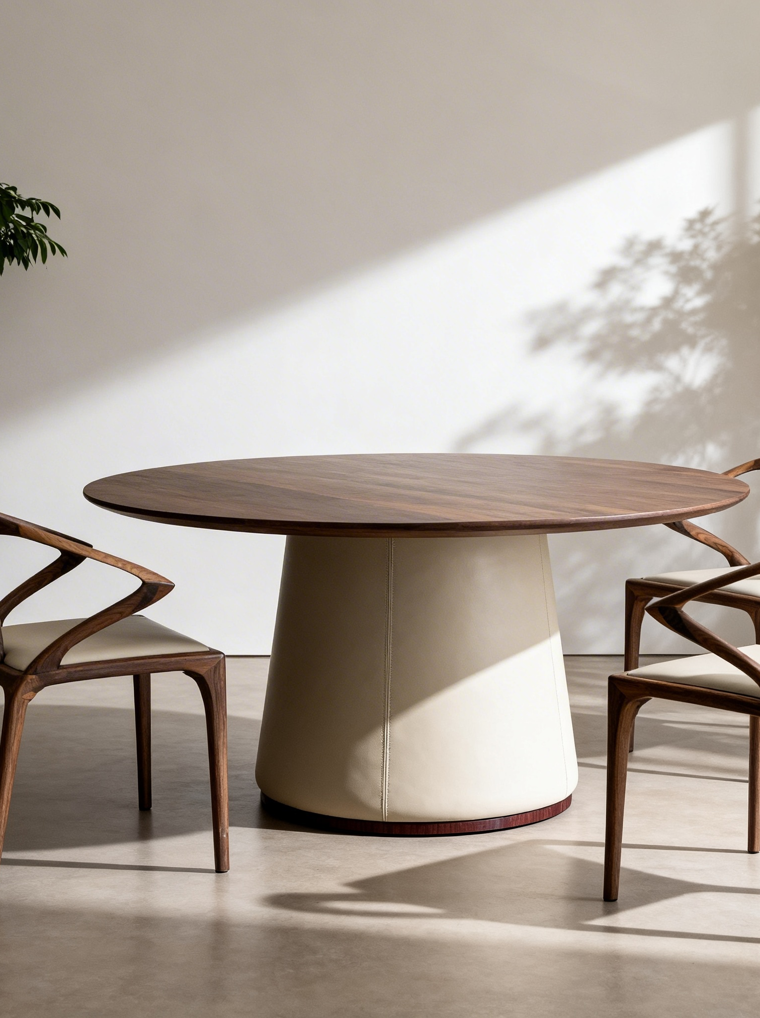 OVA Walnut Round Dining Table with Removable Marble Lazy Susan