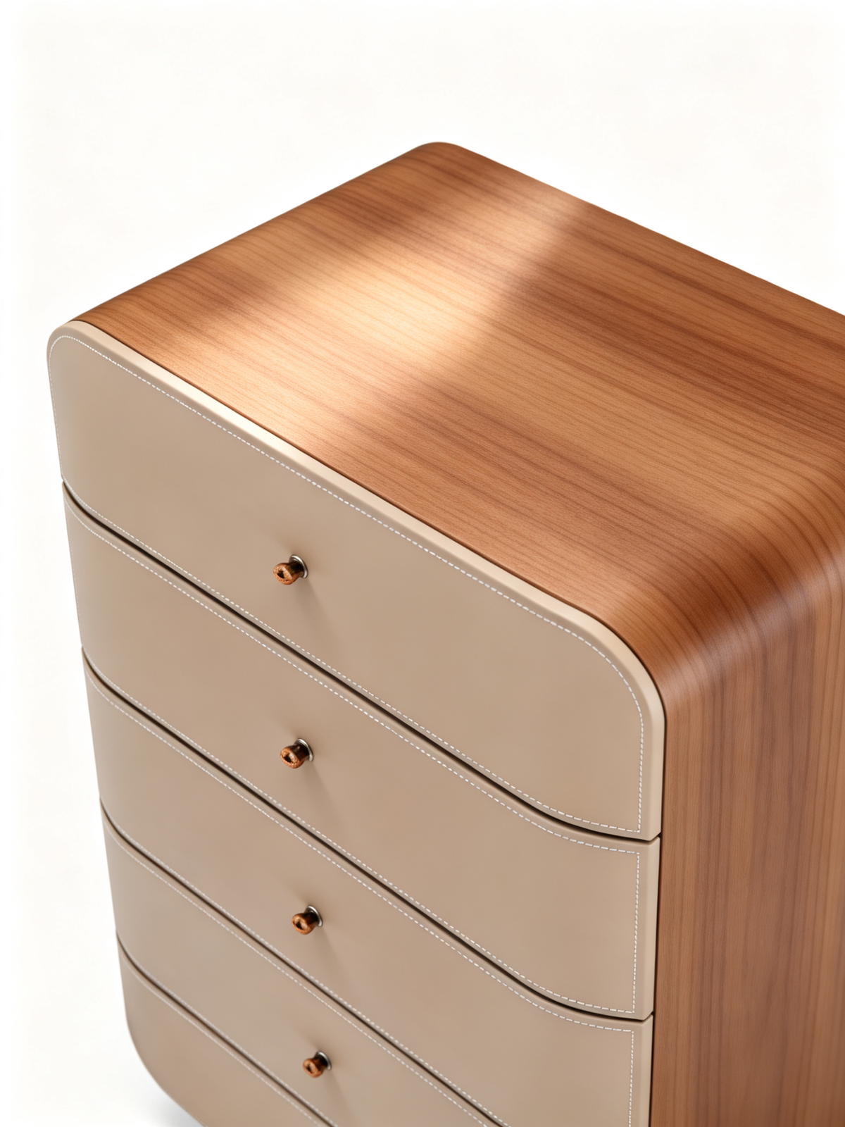 AVARO Walnut Veneer & Saddle Leather Chest of Drawers