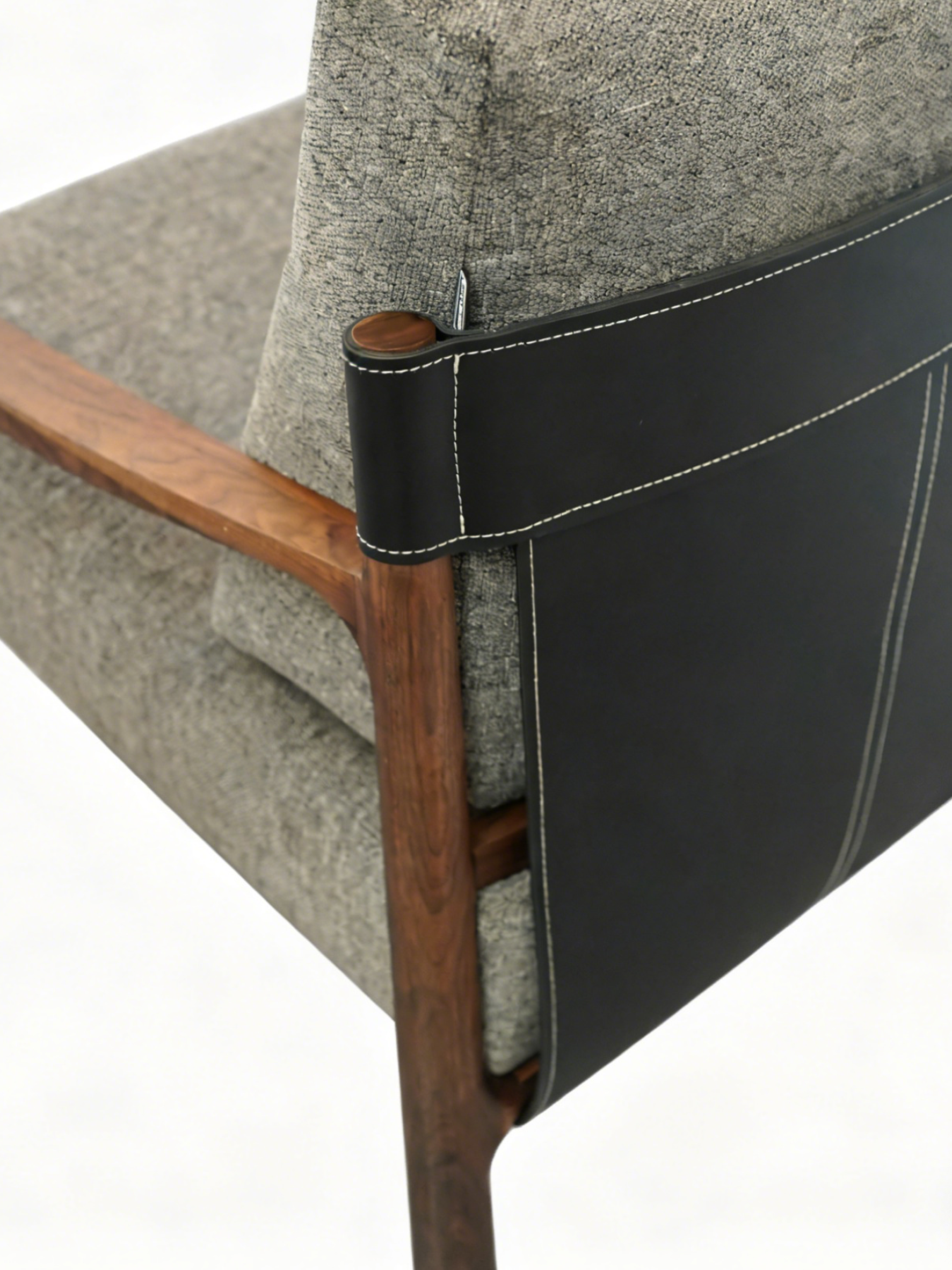 Black Walnut Fabric Accent Chair with Saddle Leather Wrap