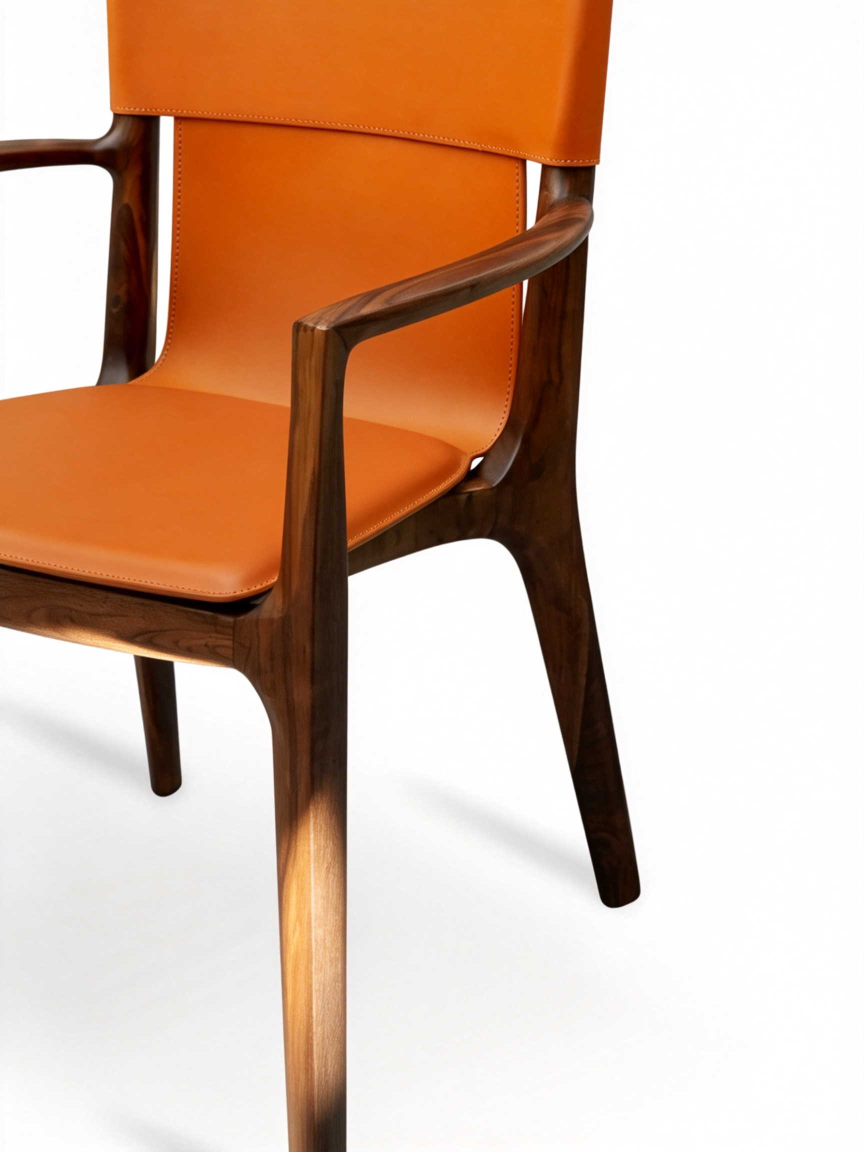 VERONA Black Walnut Saddle Leather Dining Chair with Armrests
