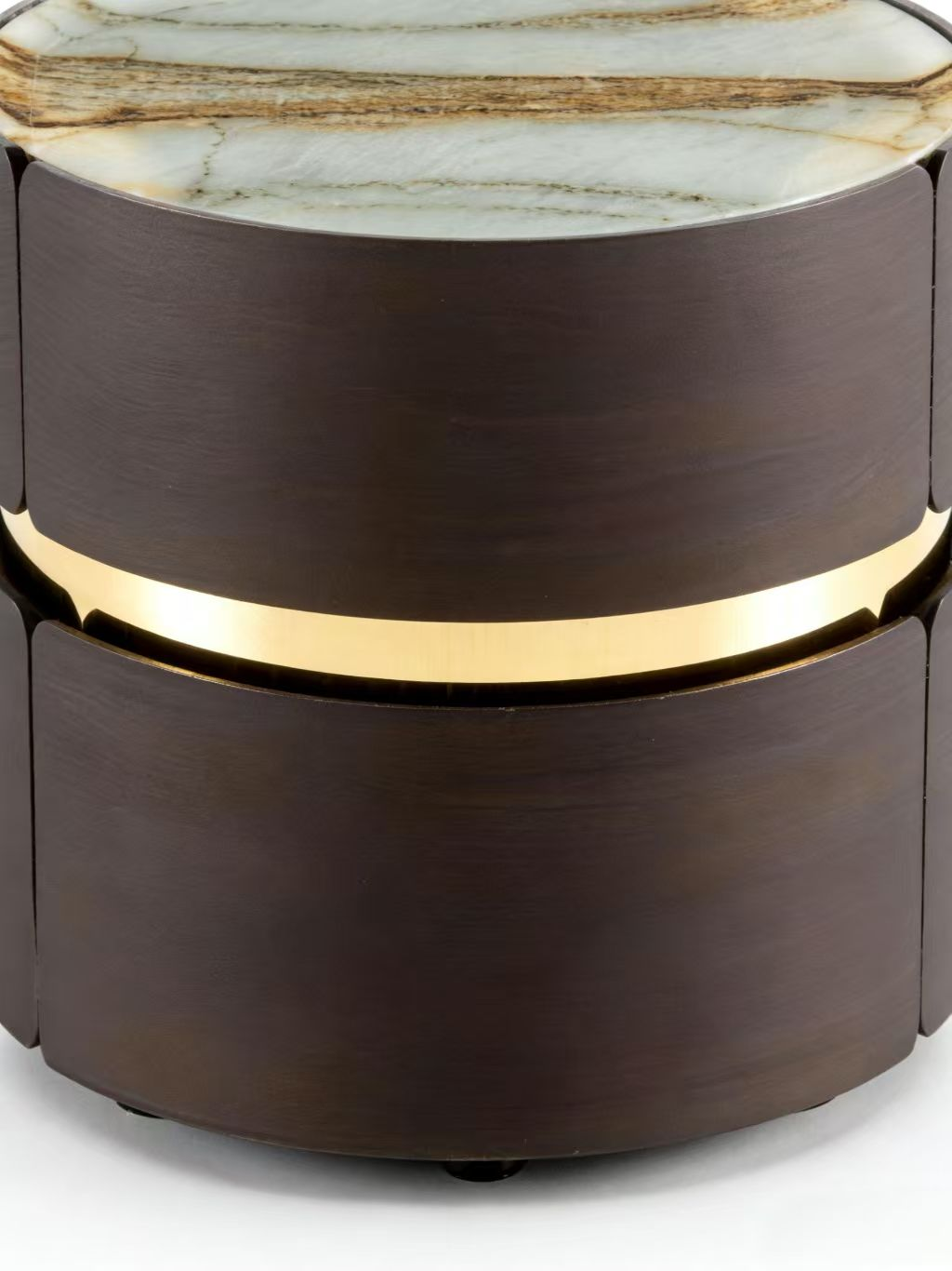 VESTA Roman Impression Stone Top Smoked Wood Bedside Table