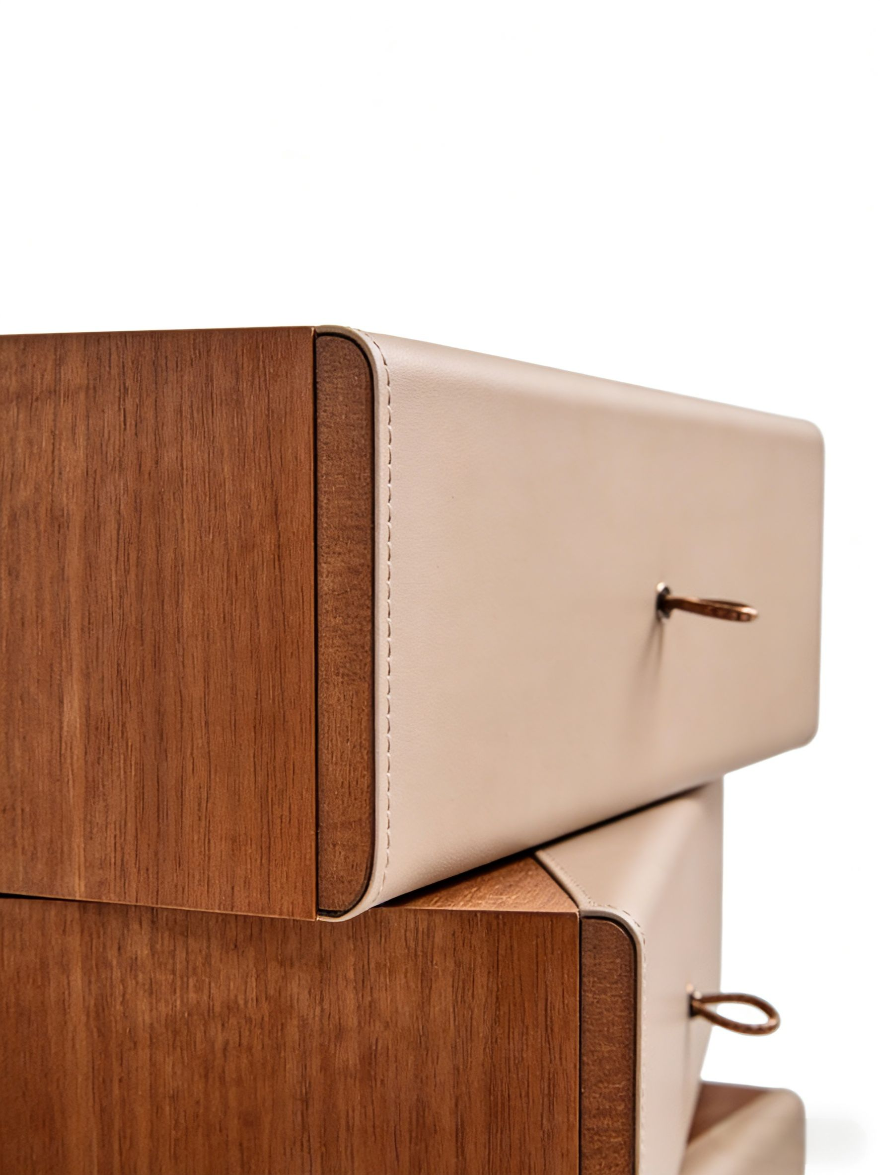 PINE Stacked Walnut & Saddle Leather Bedside Table