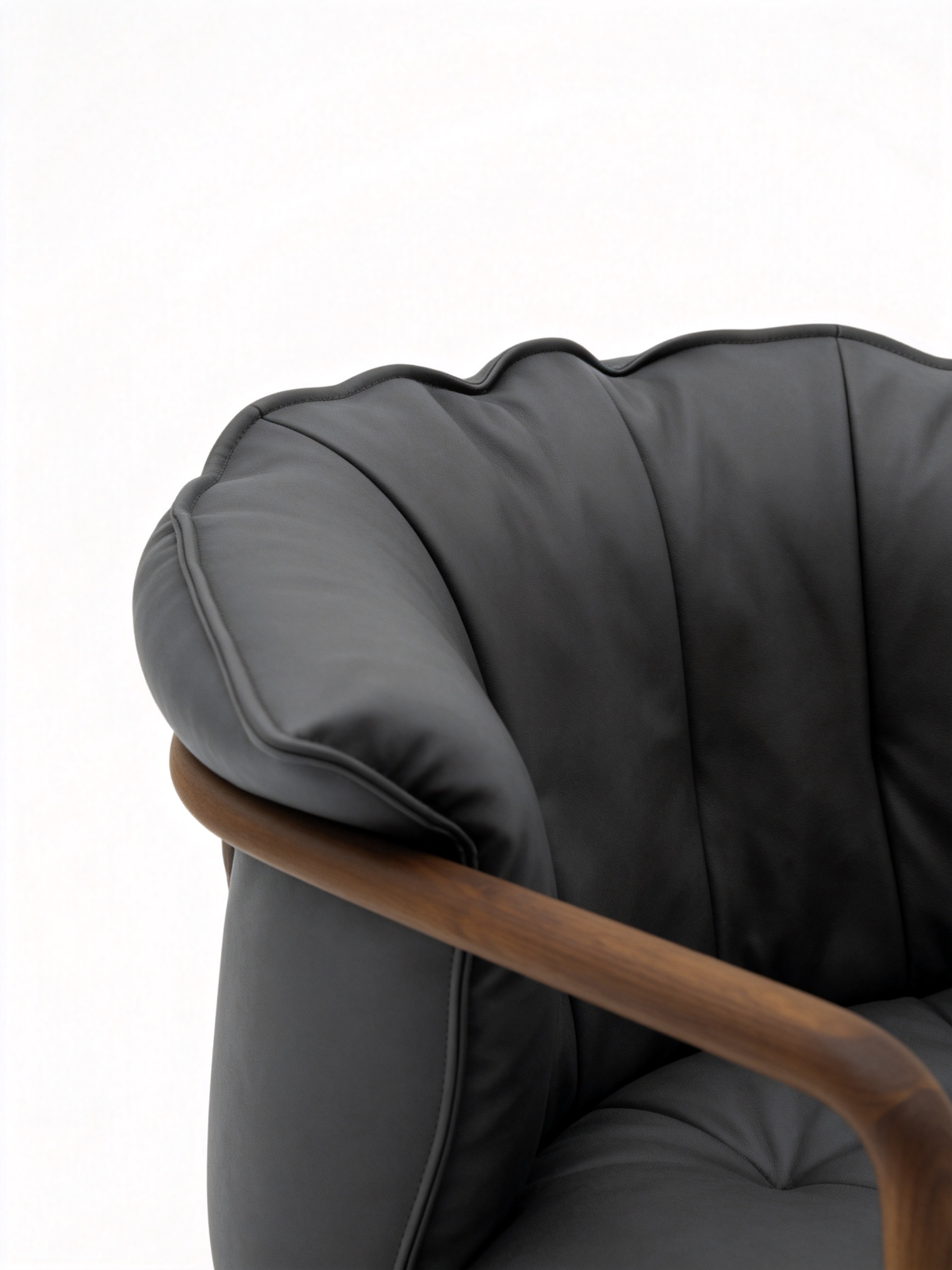 PETAL Solid Black Walnut & Pebbled Leather Lounge Chair