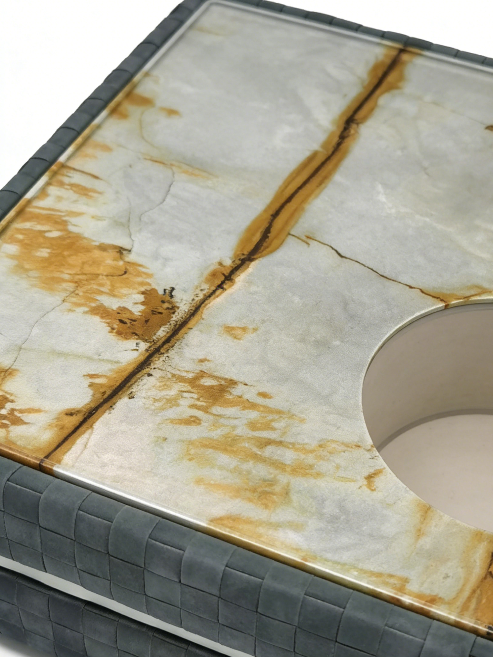 ROMA Marble-Top Woven Leather Coffee Table