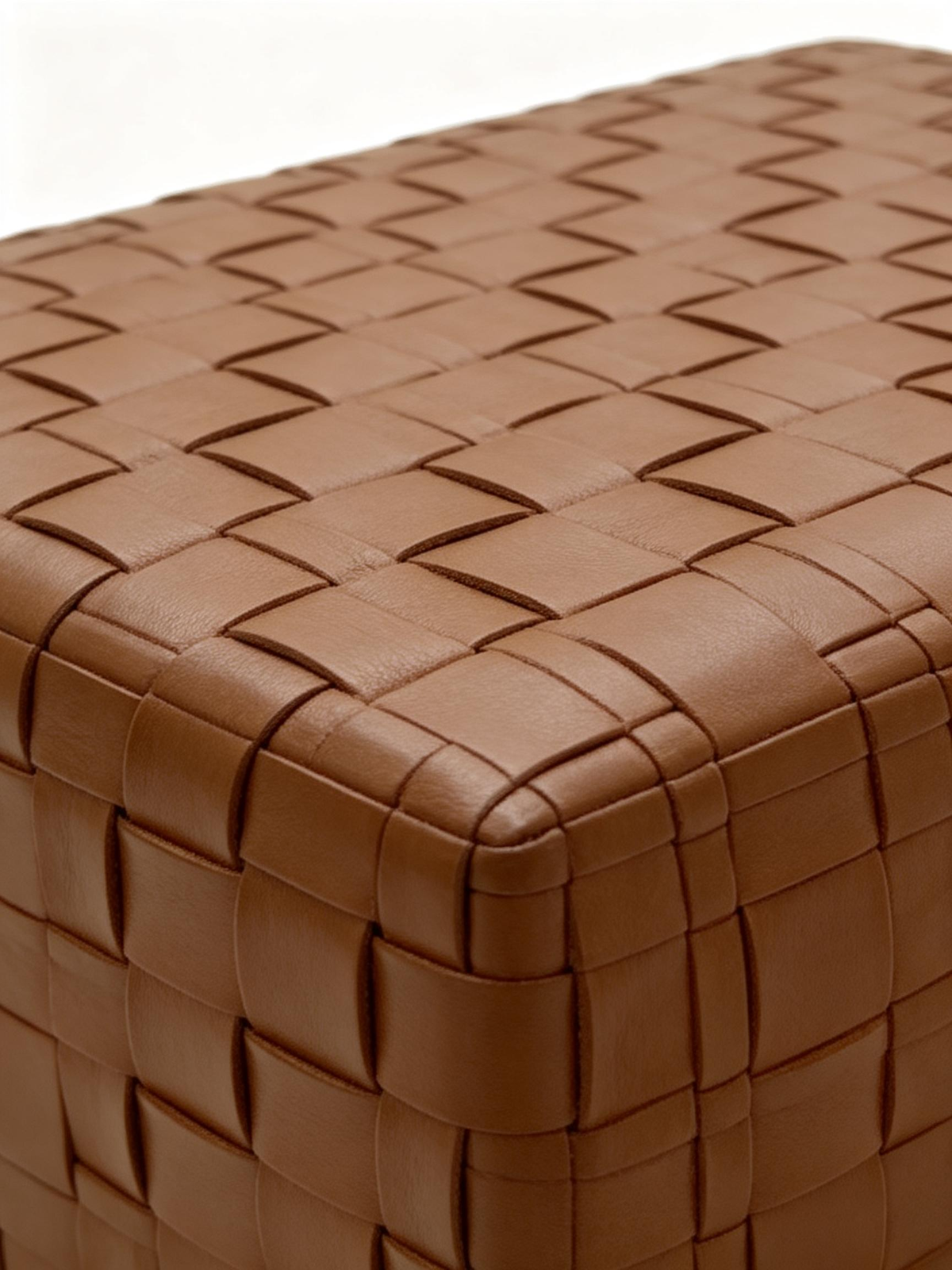 LOREN Woven Leather Large Square Ottoman