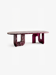 PERSE Violet Red Marble Dining Table with Gloss Black Titanium Base