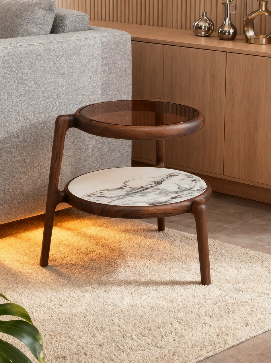 FORMA Solid Black Walnut 2-Tier Side Table