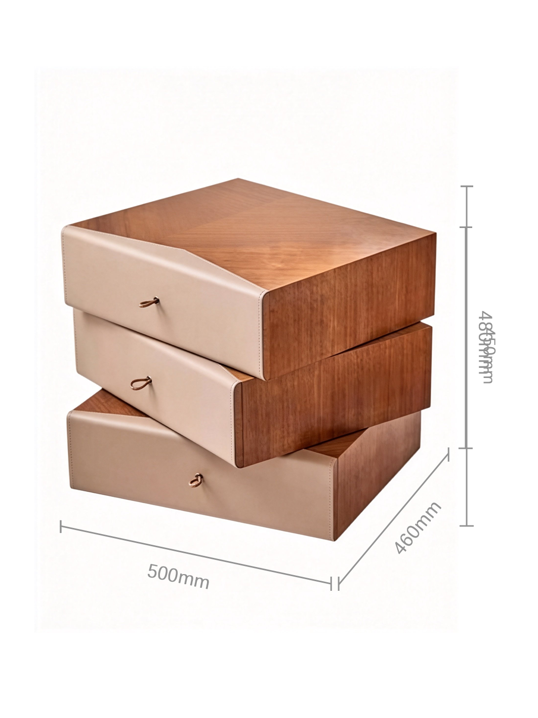 PINE Stacked Walnut & Saddle Leather Bedside Table