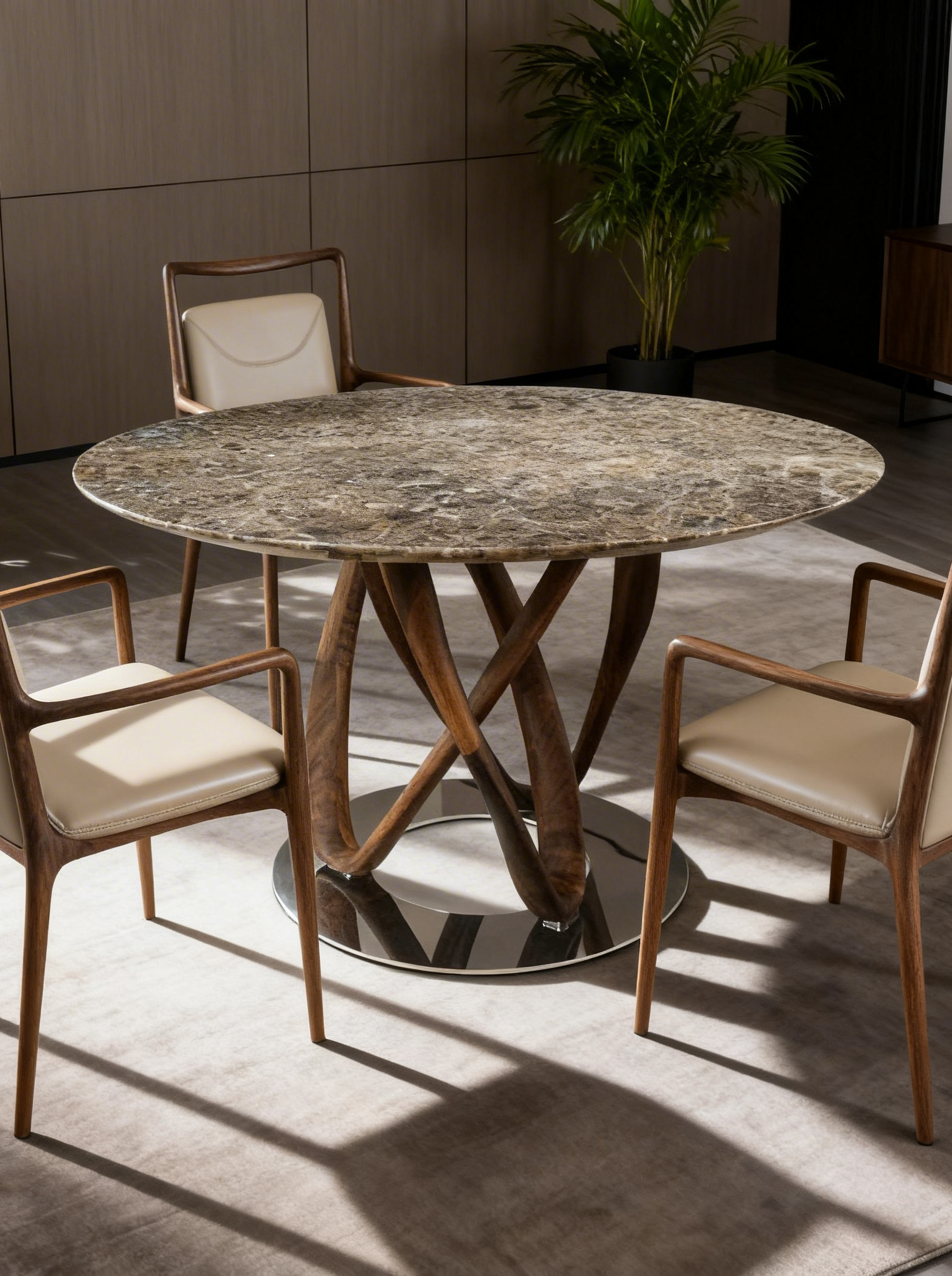 CATENA Walnut & Natural Marble Round Dining Table
