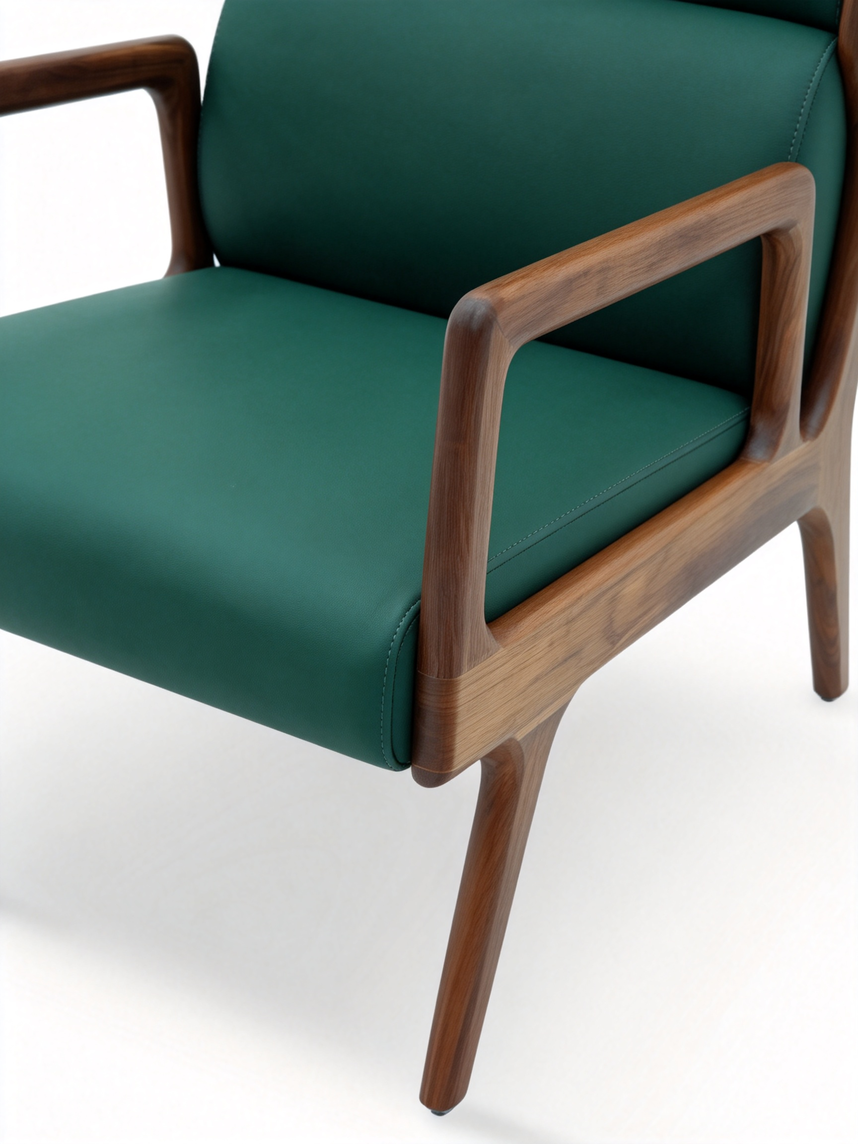 Modern High-Back Black Walnut Leather Accent Chair