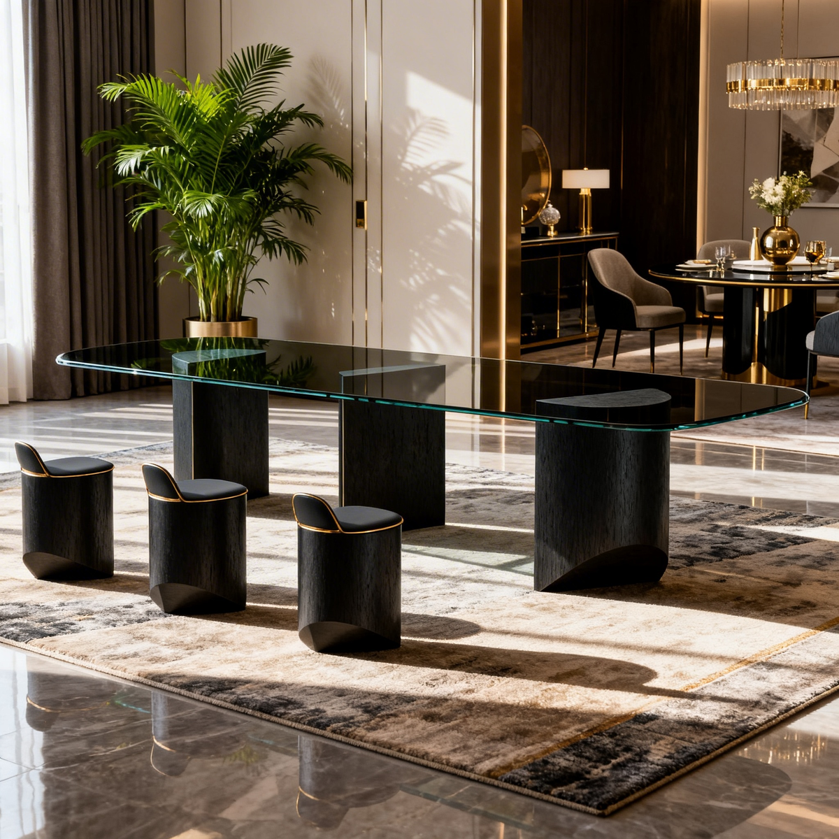 SOLEN Smoked Glass Dining Table