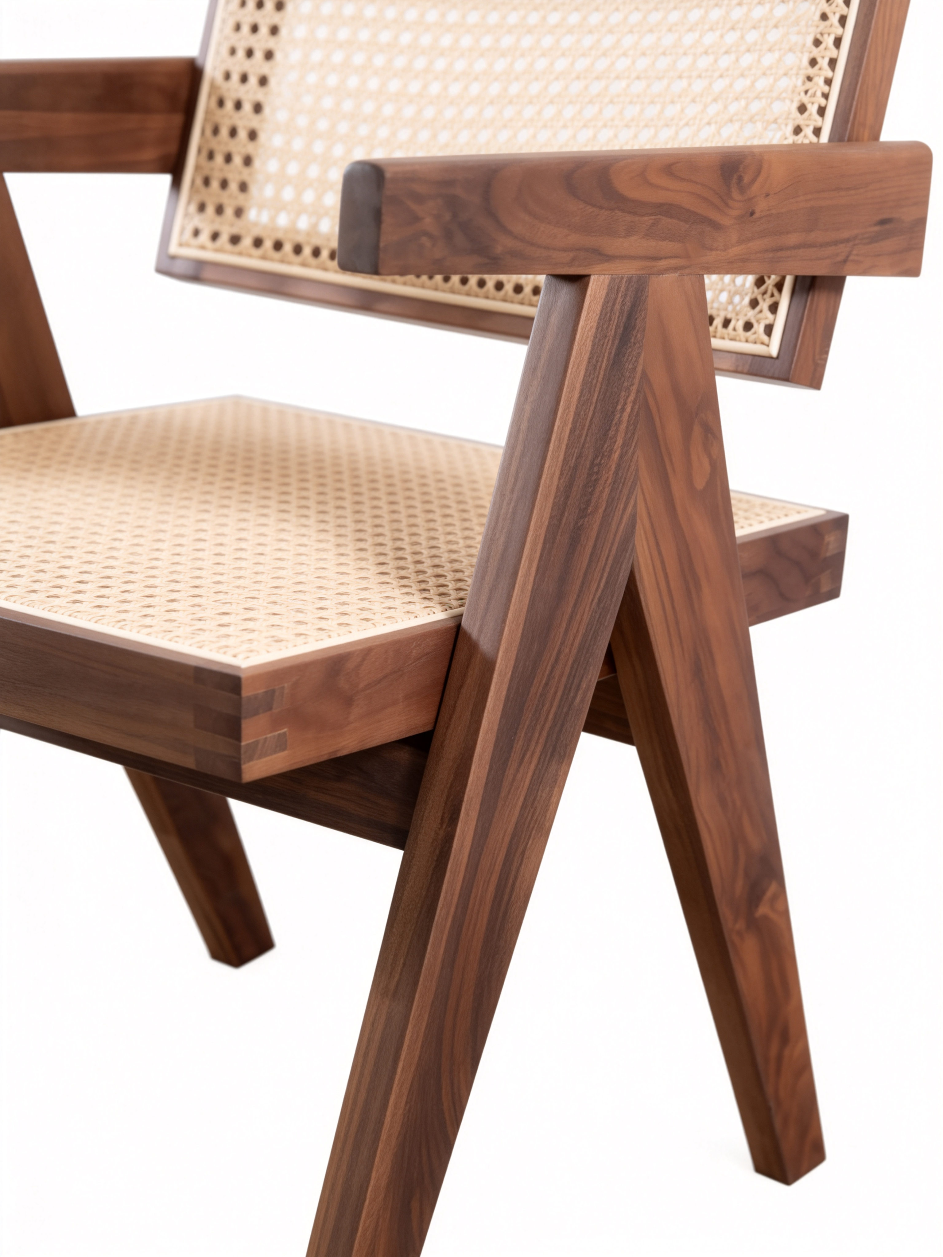 SERATA Walnut Rattan Dining Chair with Armrests